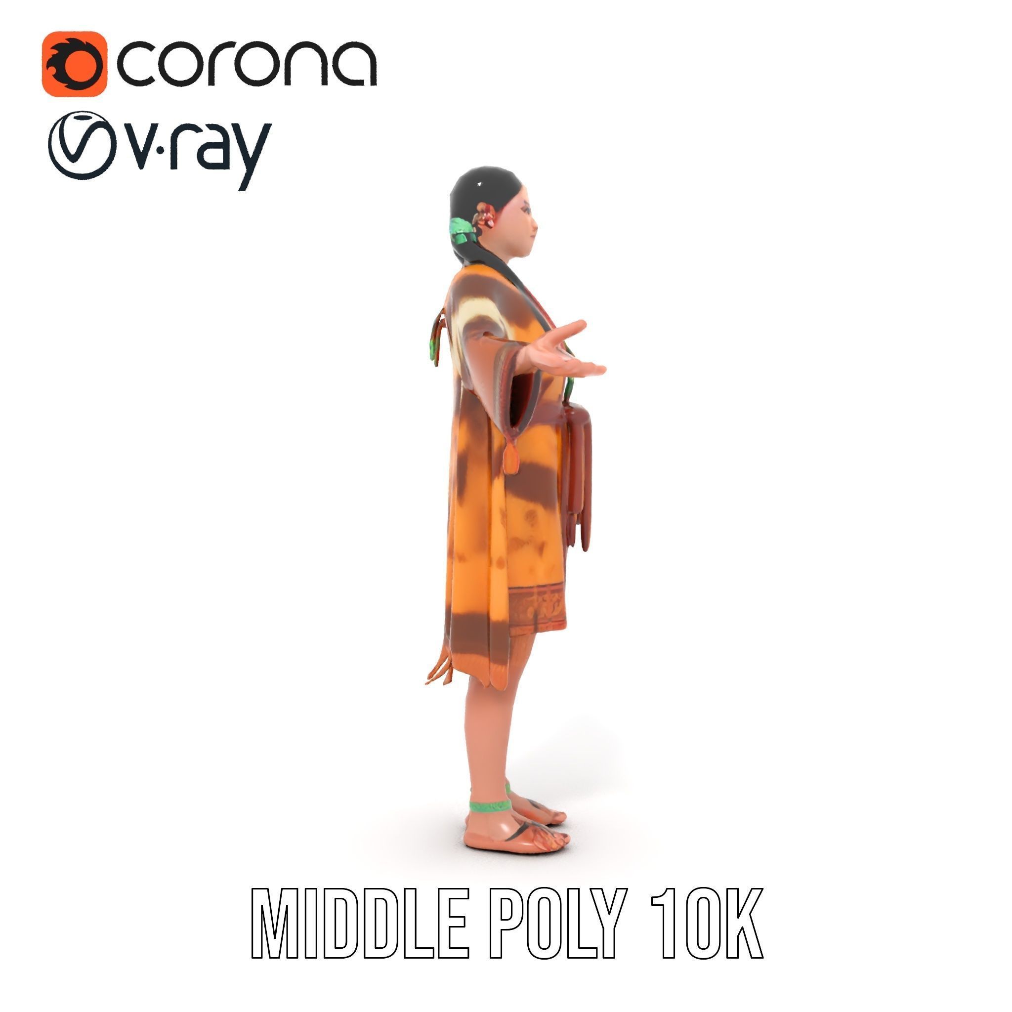Native American Woman Character Rigged and Animated Low-poly 3D model_33