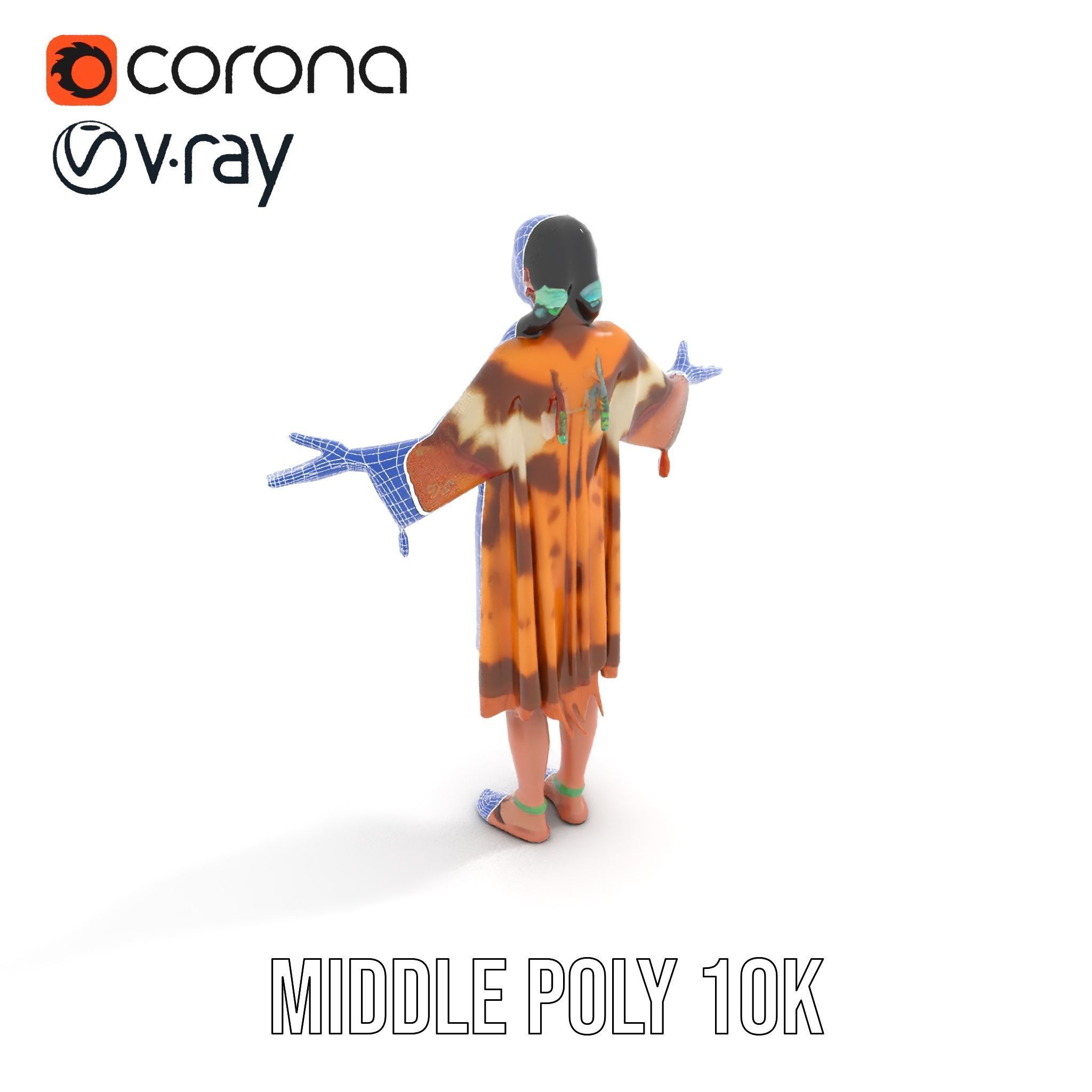 Native American Woman Character Rigged and Animated Low-poly 3D model_16