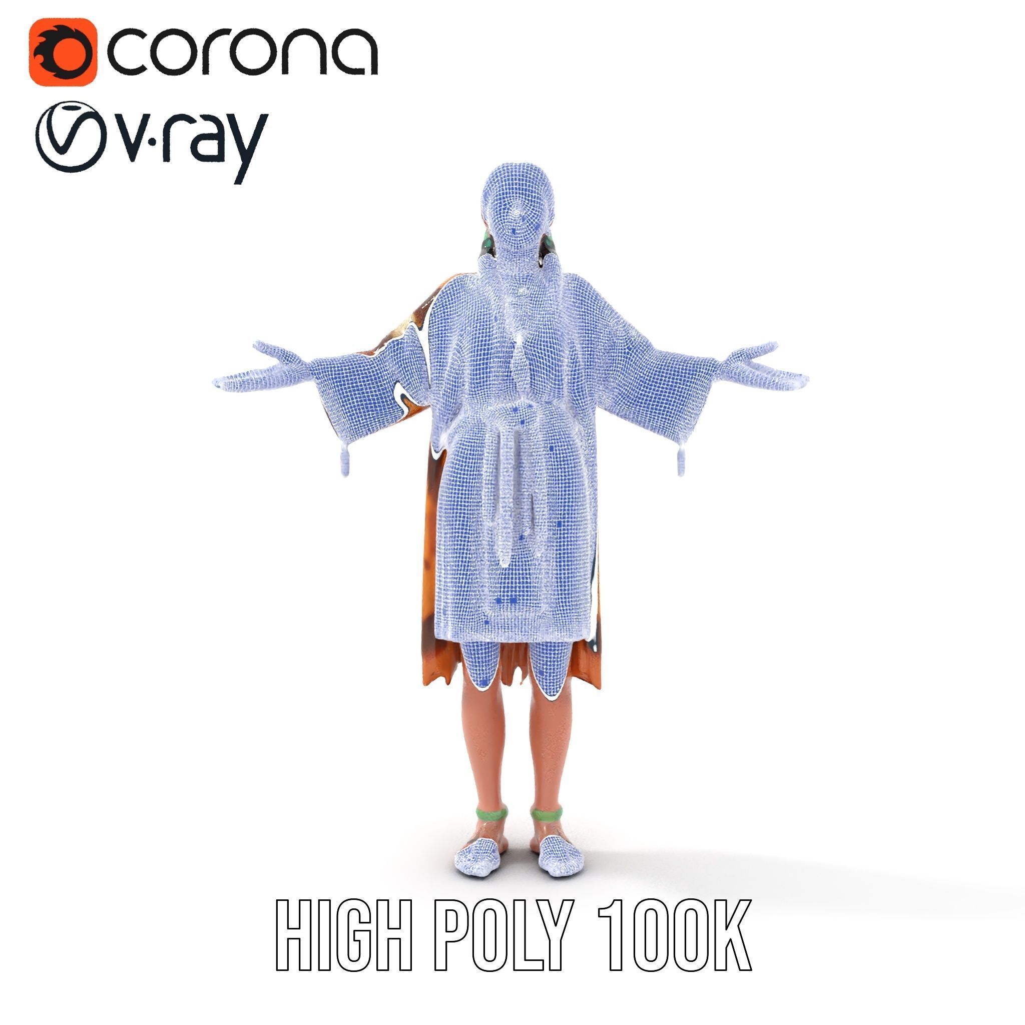 Native American Woman Character Rigged and Animated Low-poly 3D model_26