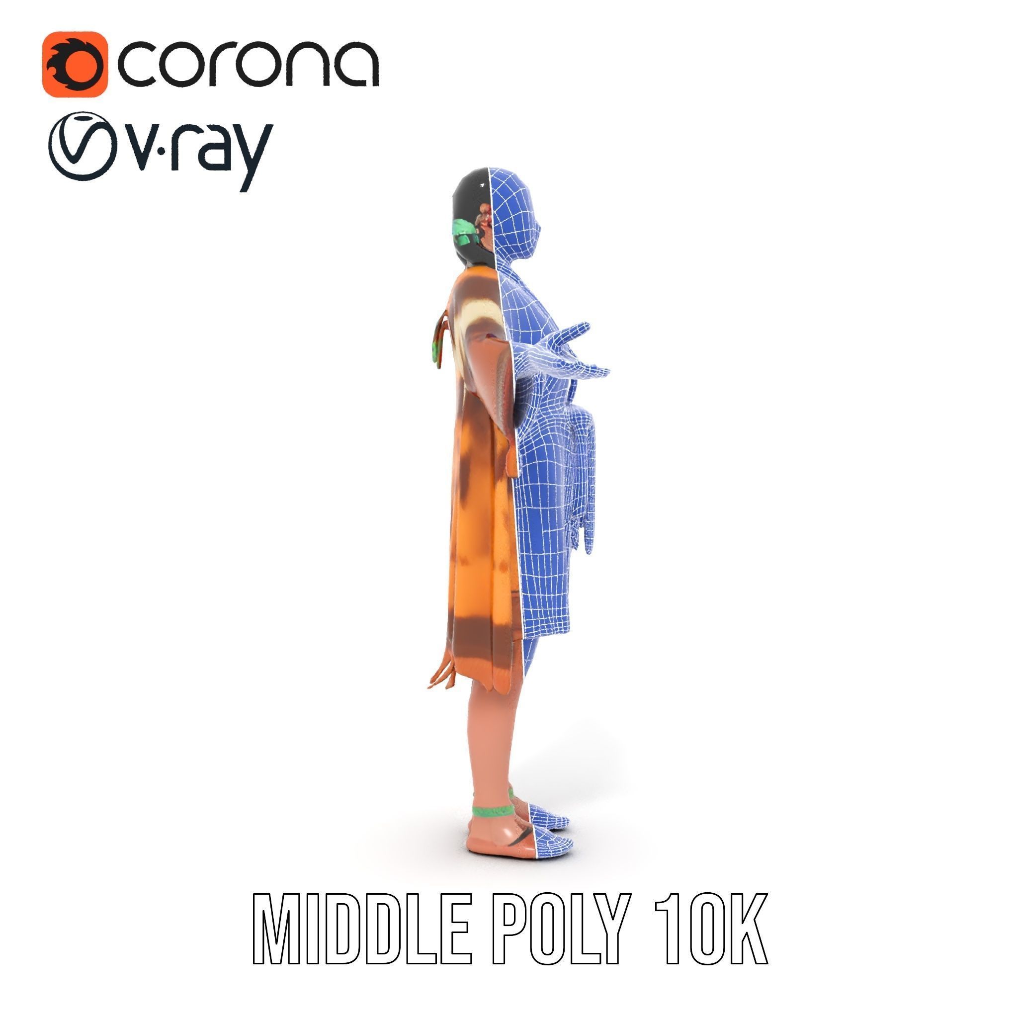 Native American Woman Character Rigged and Animated Low-poly 3D model_27