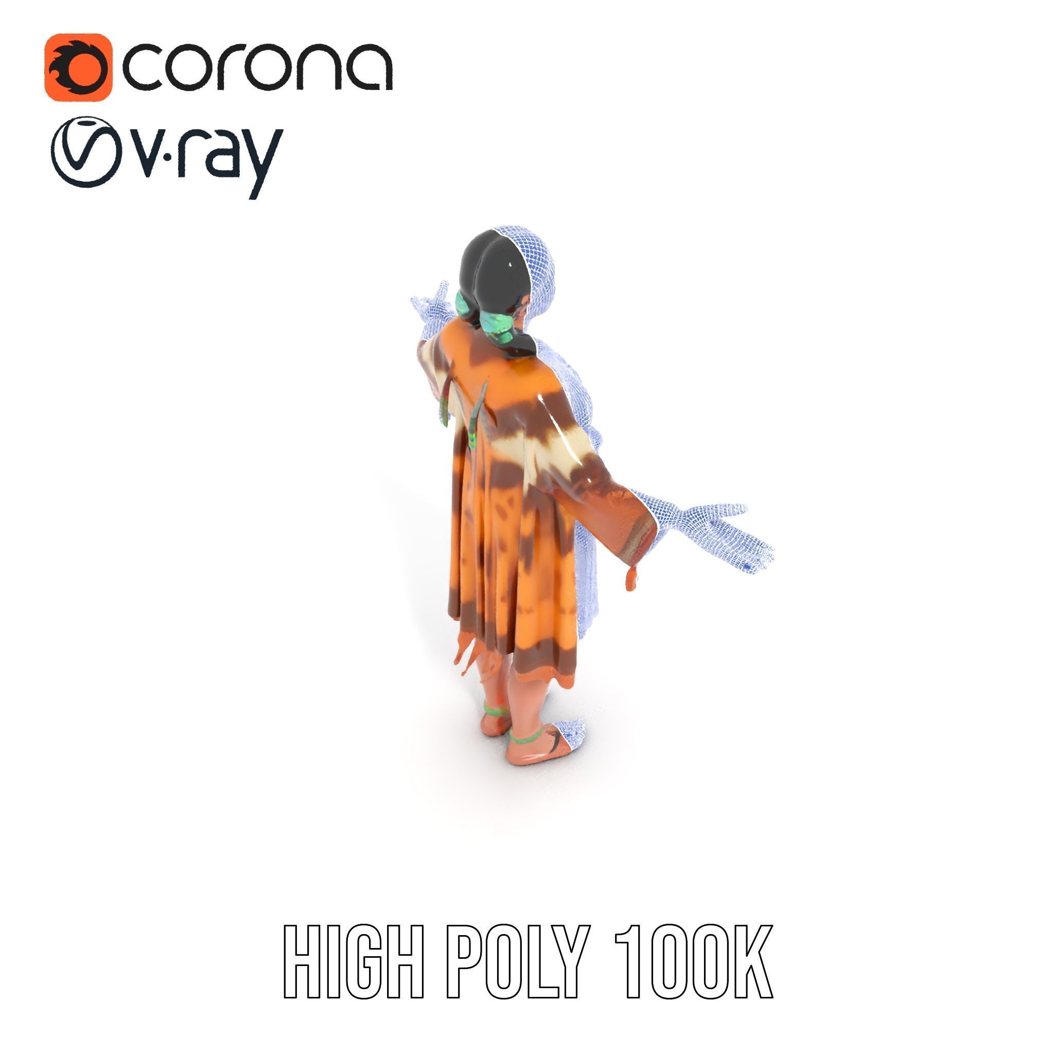 Native American Woman Character Rigged and Animated Low-poly 3D model_34