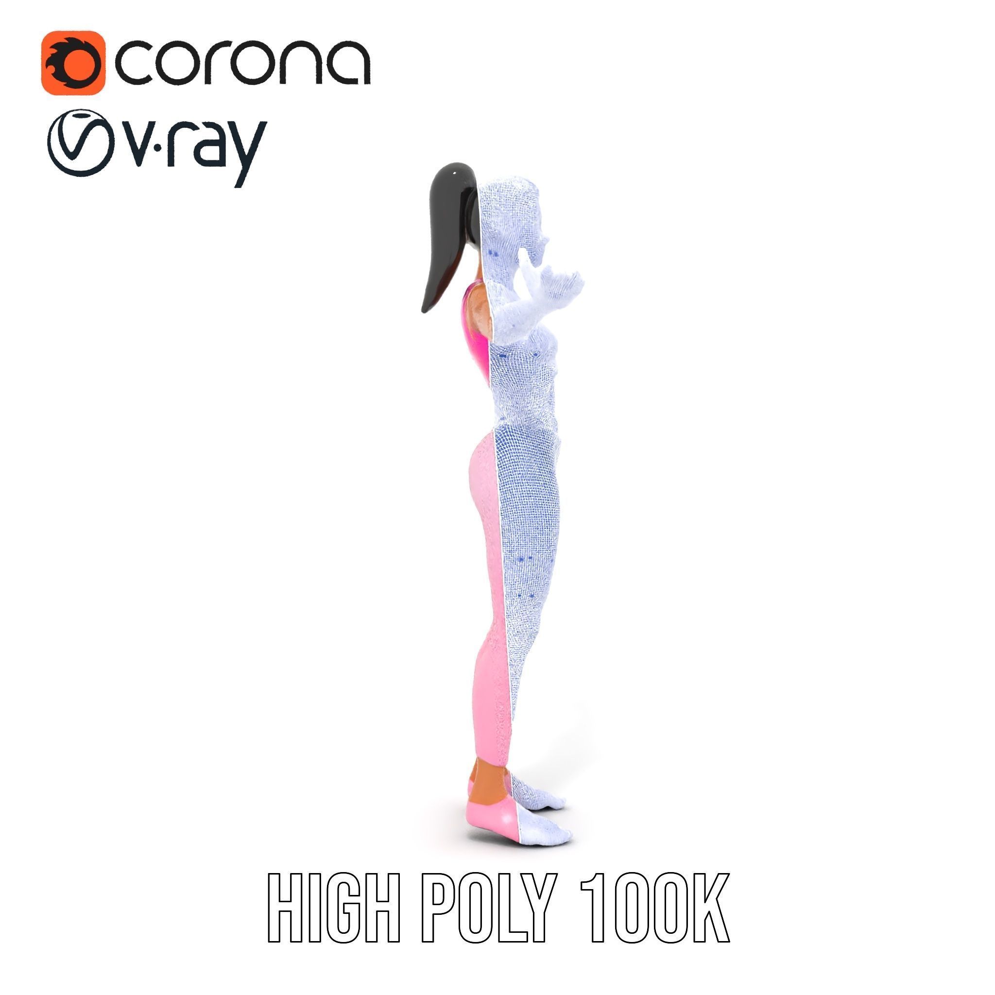 Fitness Female Character Rigged and Animated D Model Low-poly 3D model_36