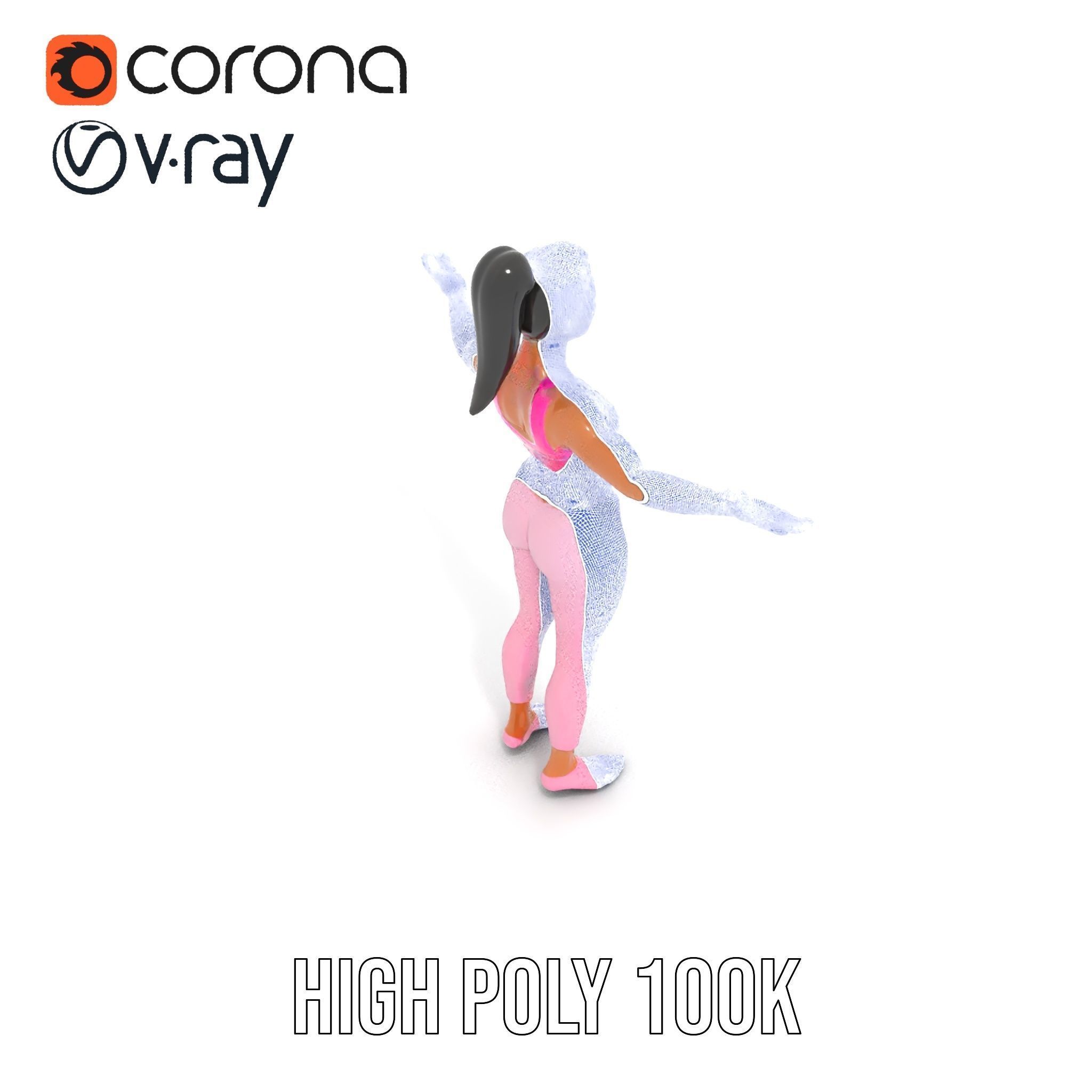 Fitness Female Character Rigged and Animated D Model Low-poly 3D model_27