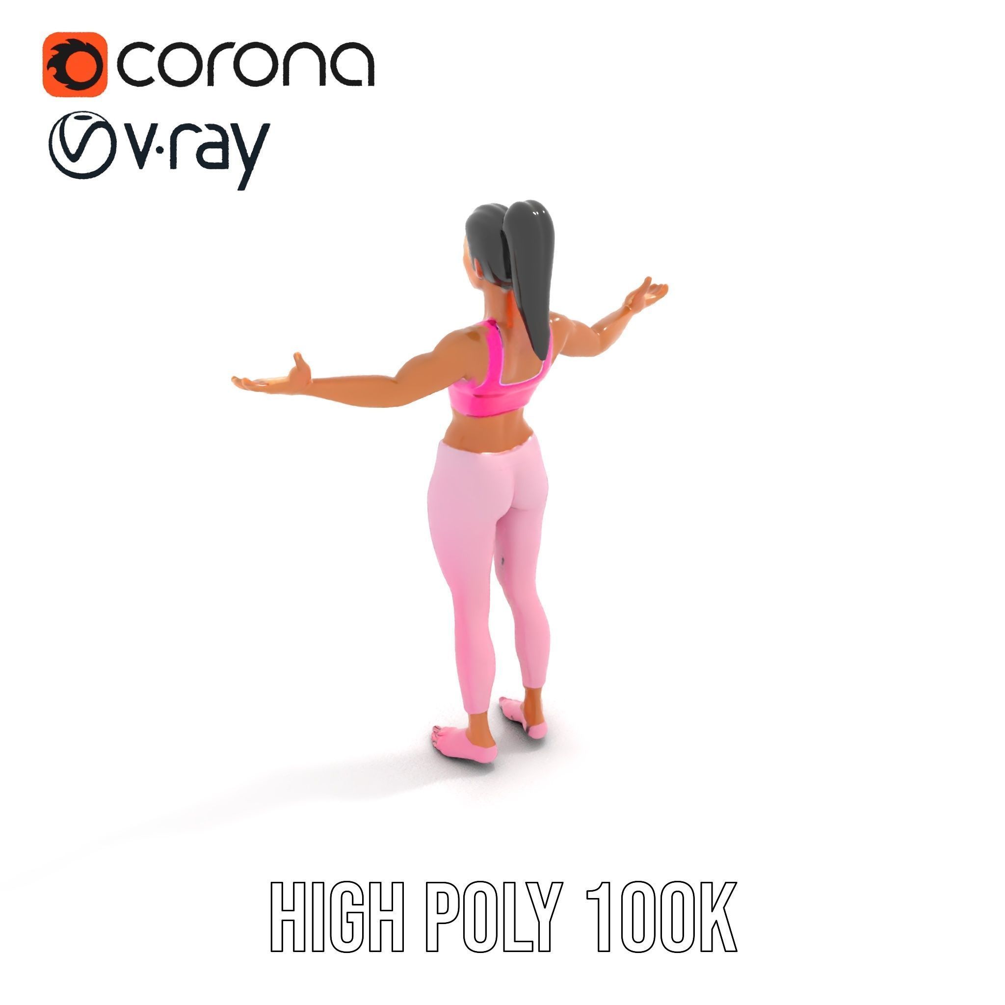 Fitness Female Character Rigged and Animated D Model Low-poly 3D model_21