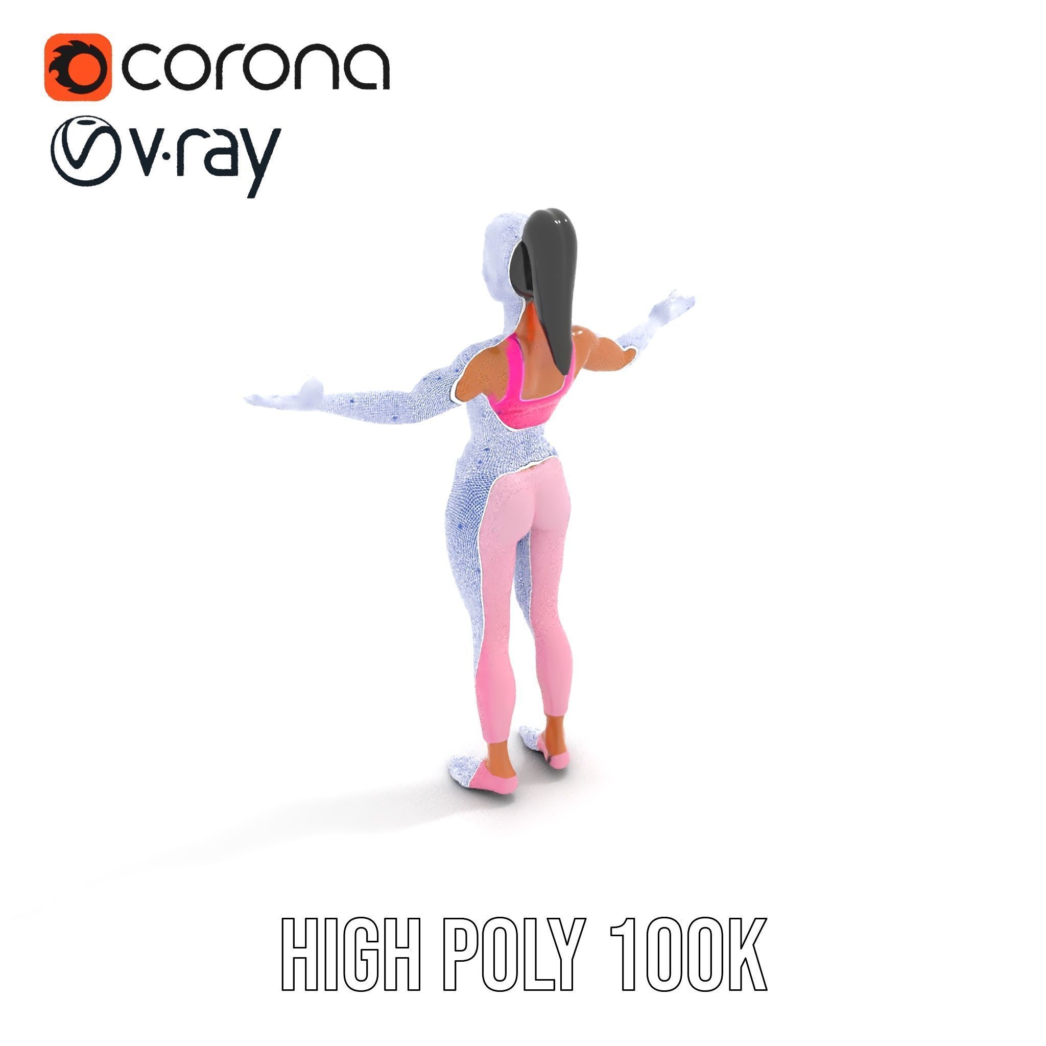 Fitness Female Character Rigged and Animated D Model Low-poly 3D model_30