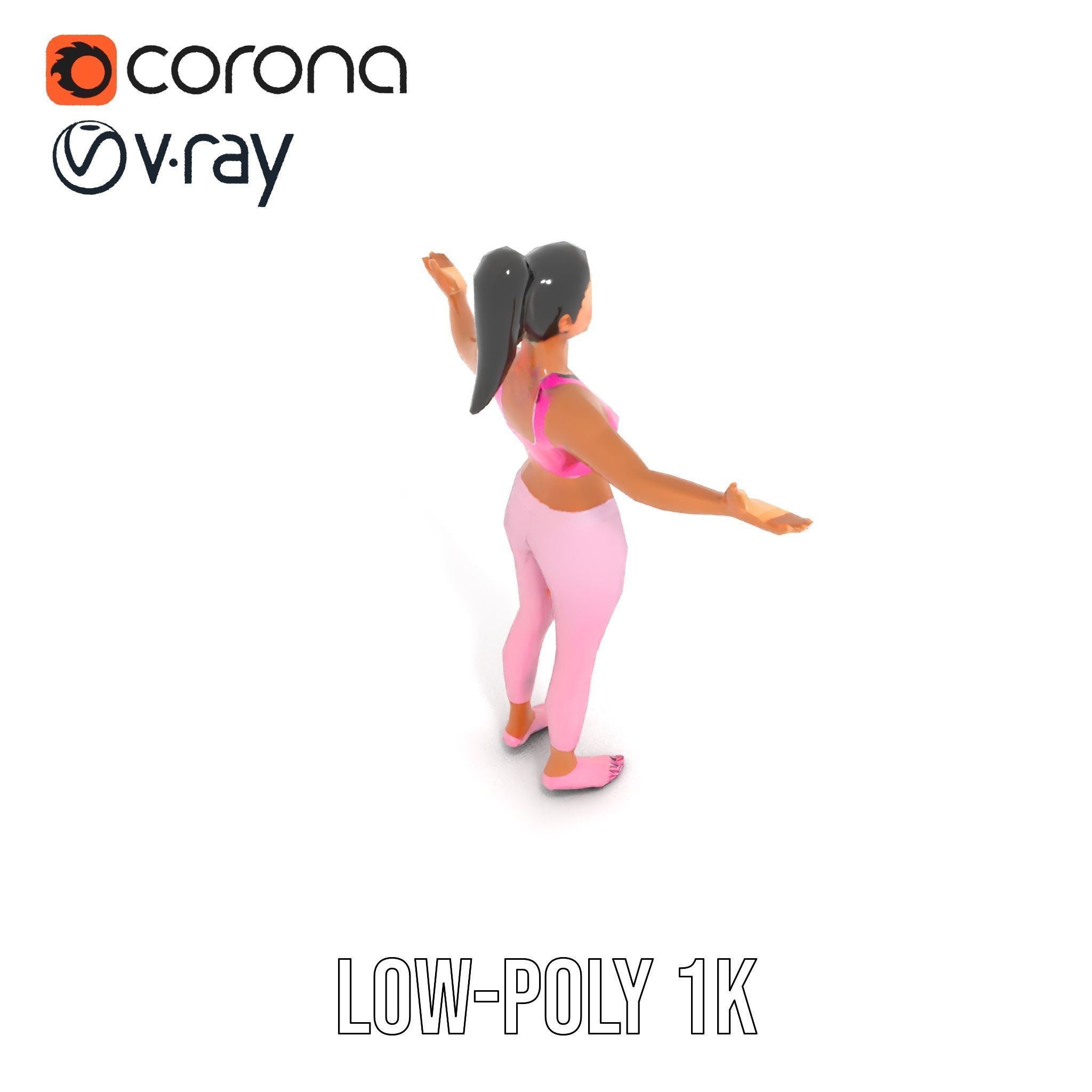 Fitness Female Character Rigged and Animated D Model Low-poly 3D model_26