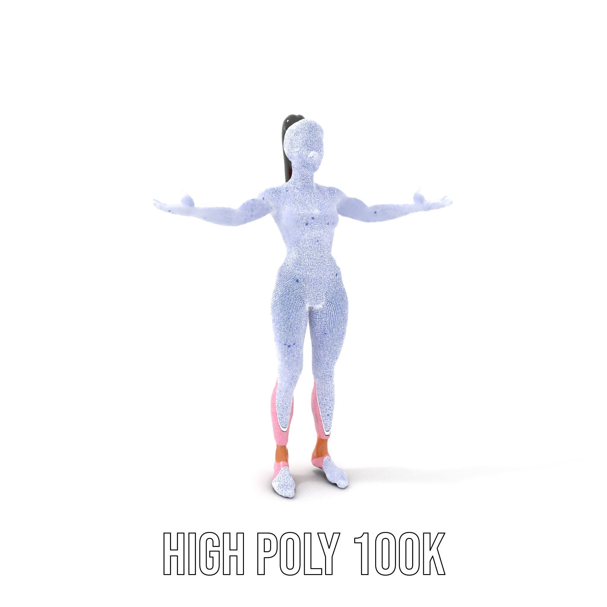 Fitness Female Character Rigged and Animated D Model Low-poly 3D model_5