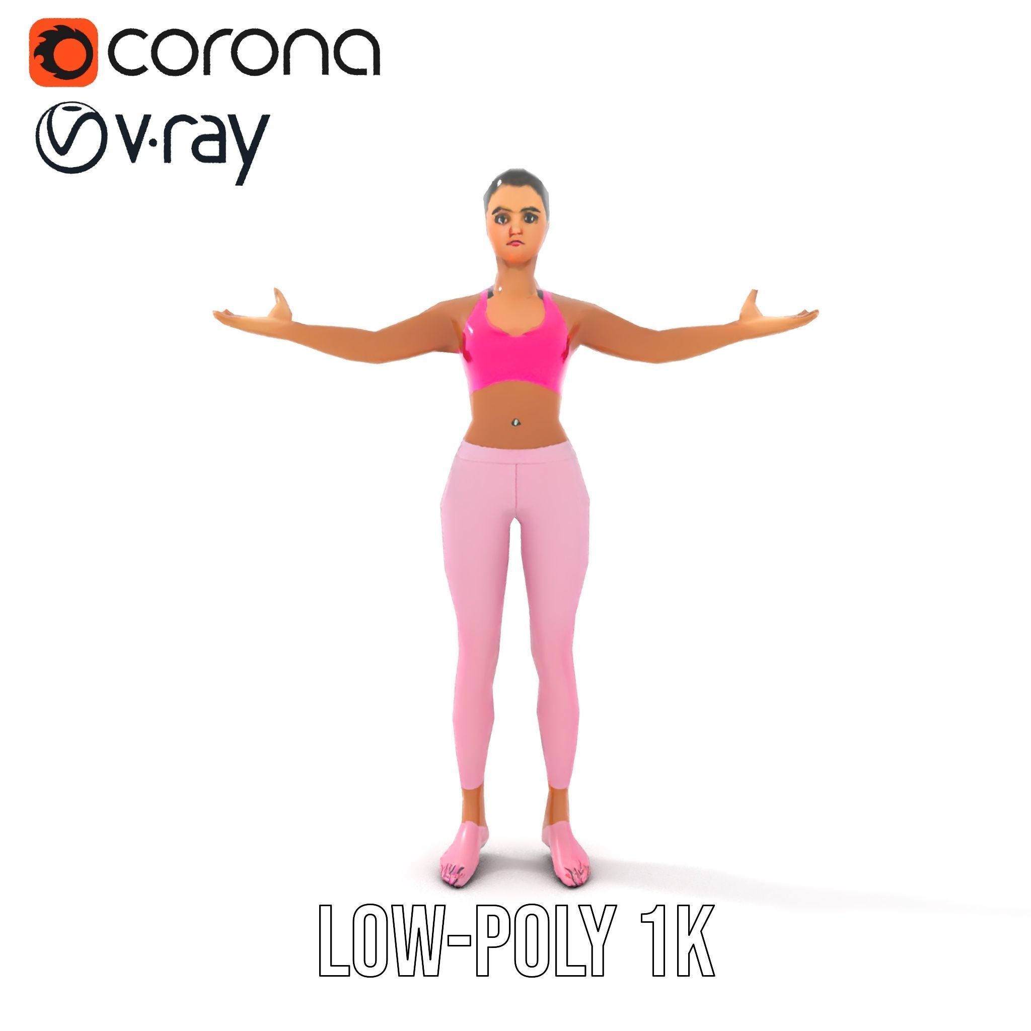 Fitness Female Character Rigged and Animated D Model Low-poly 3D model_12