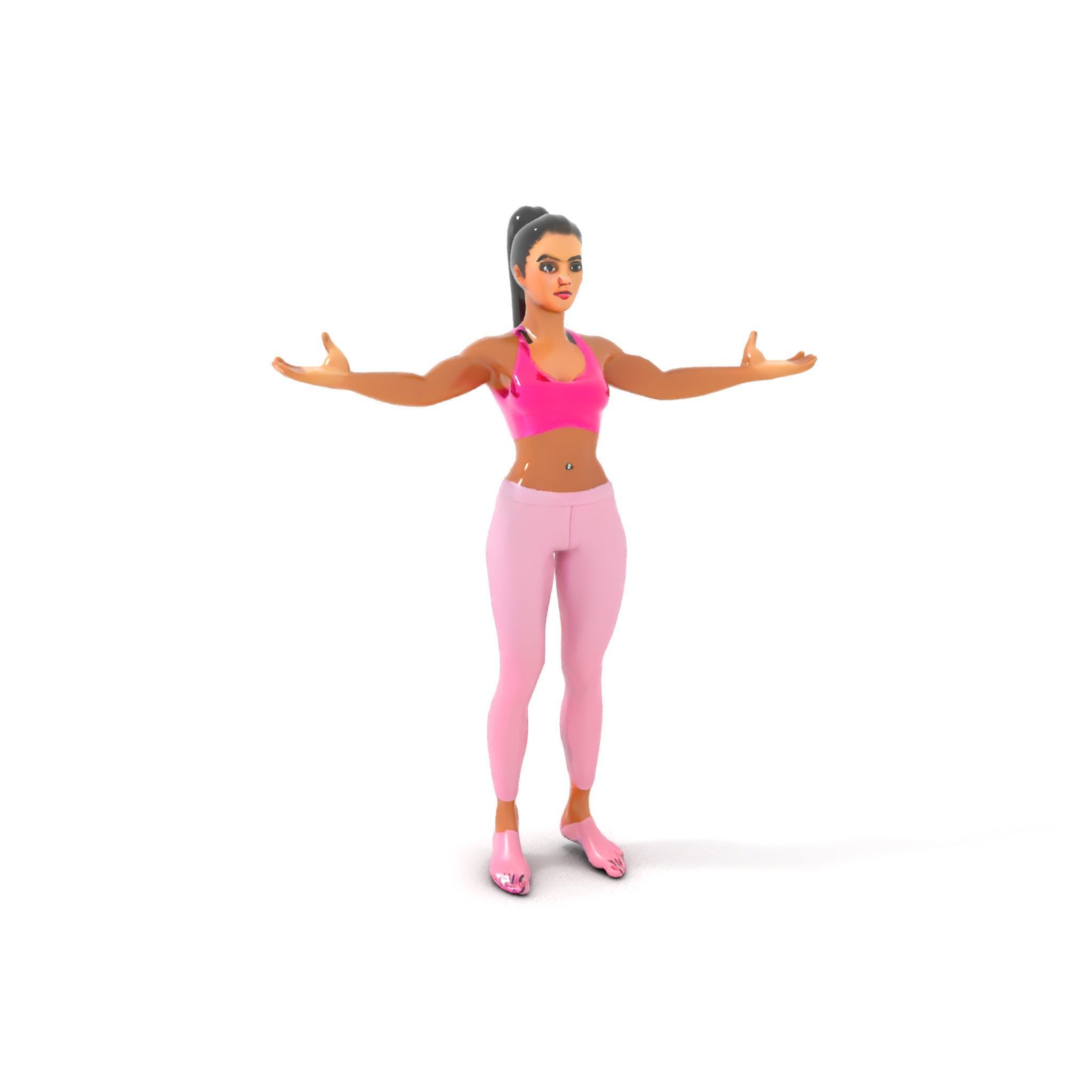 Fitness Female Character Rigged and Animated D Model Low-poly 3D model_35