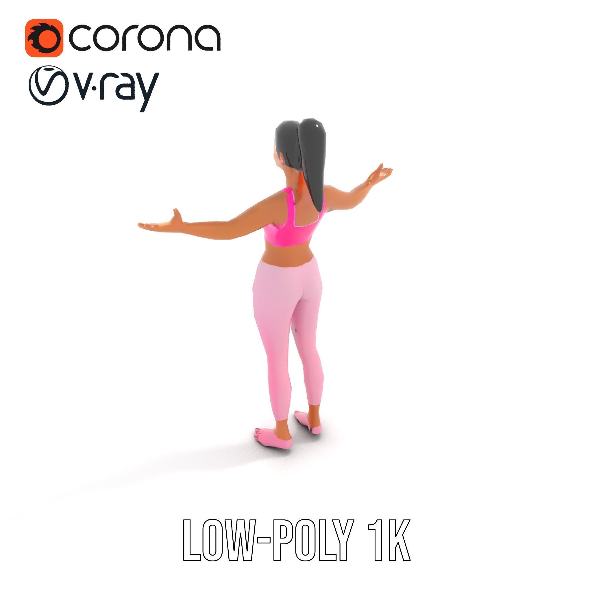 Fitness Female Character Rigged and Animated D Model Low-poly 3D model_8