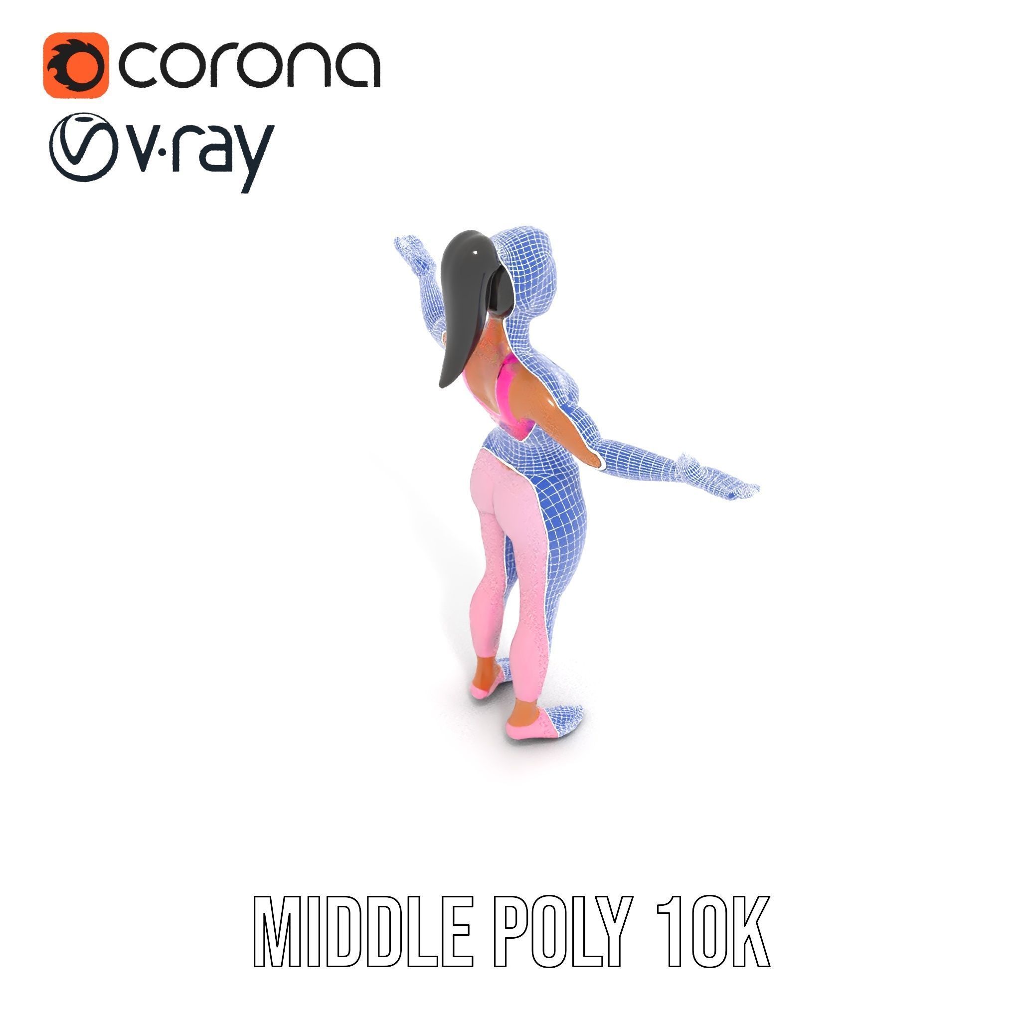 Fitness Female Character Rigged and Animated D Model Low-poly 3D model_25