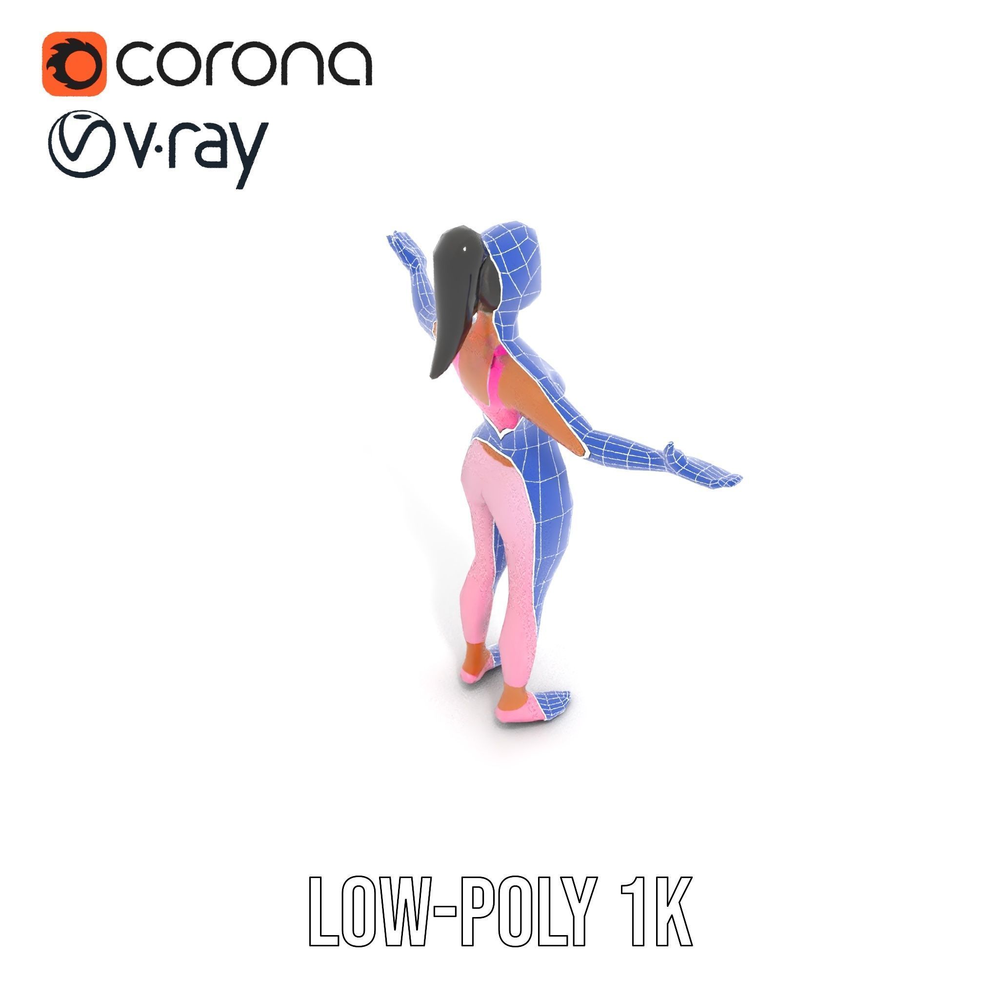 Fitness Female Character Rigged and Animated D Model Low-poly 3D model_9