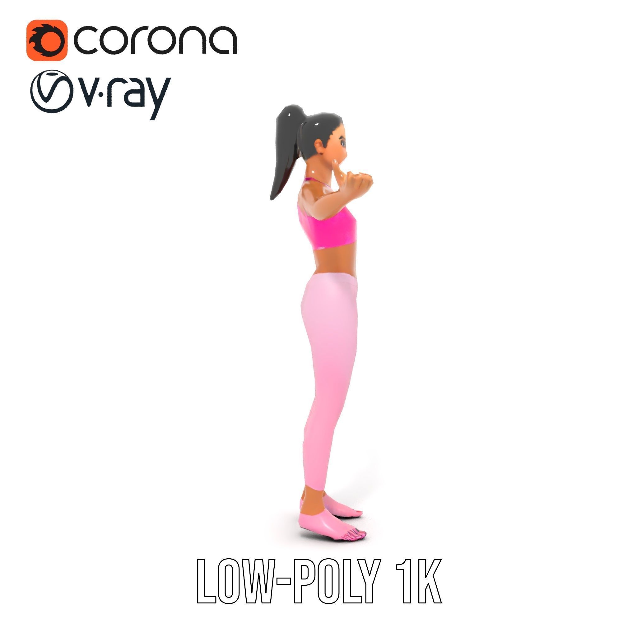 Fitness Female Character Rigged and Animated D Model Low-poly 3D model_29