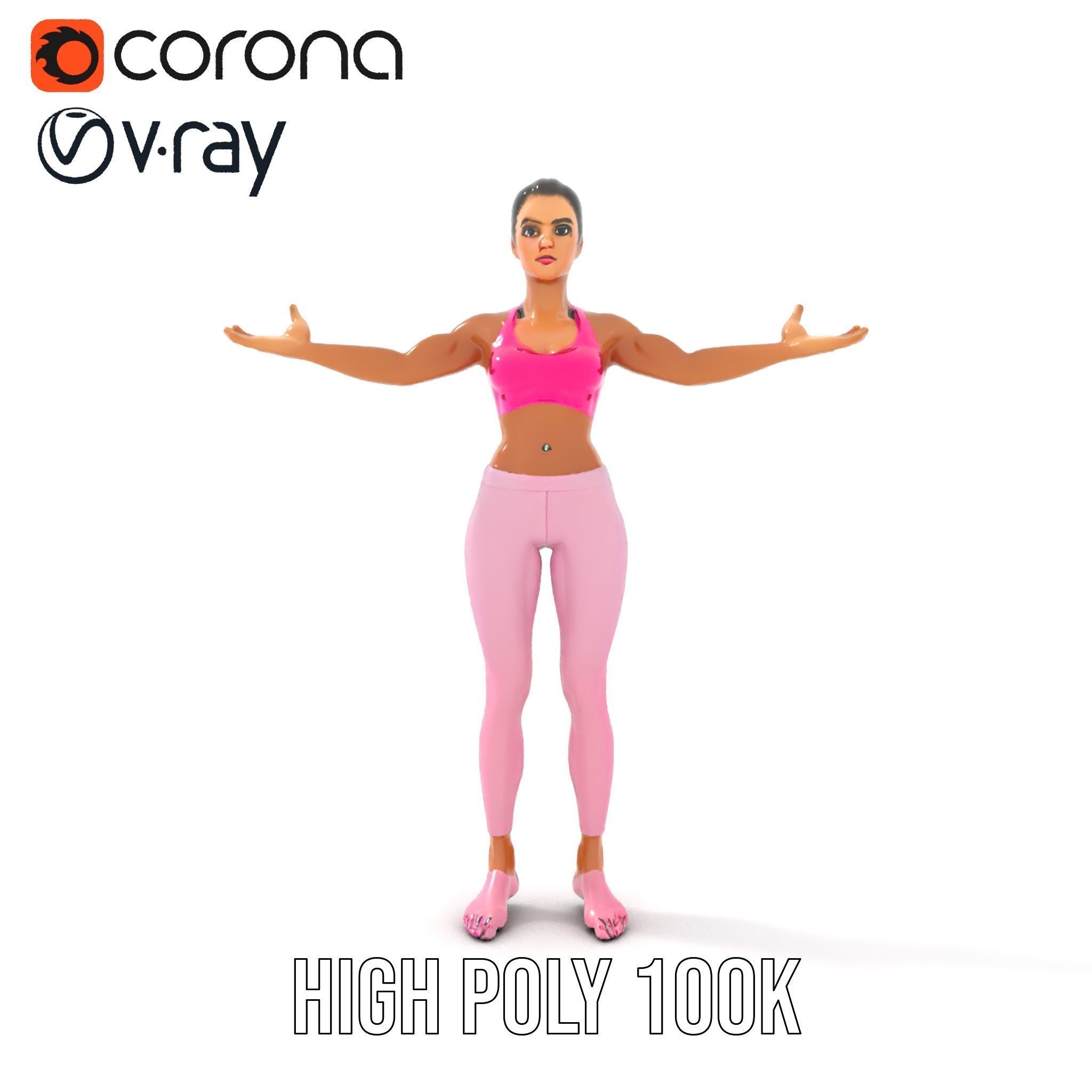Fitness Female Character Rigged and Animated D Model Low-poly 3D model_18