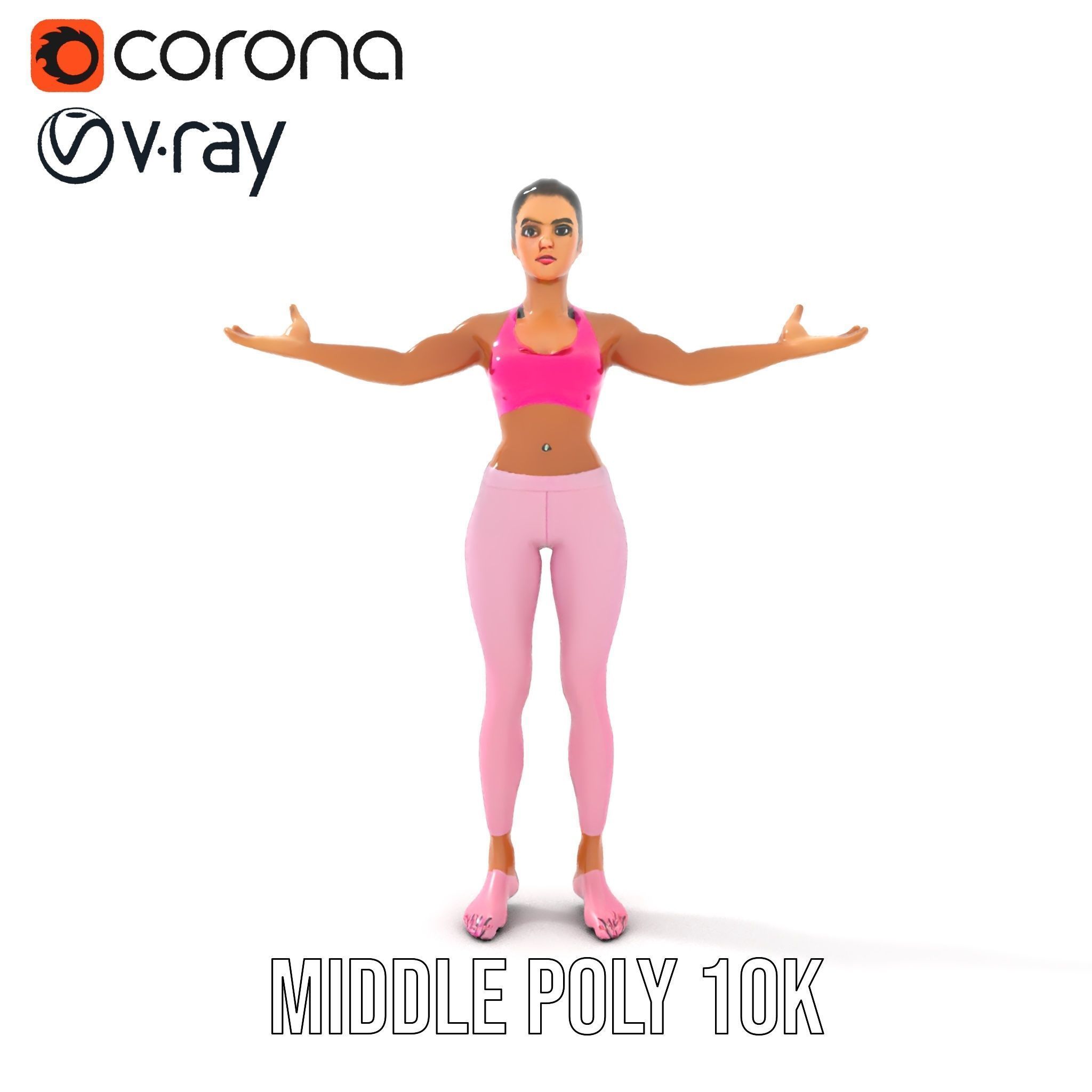 Fitness Female Character Rigged and Animated D Model Low-poly 3D model_11