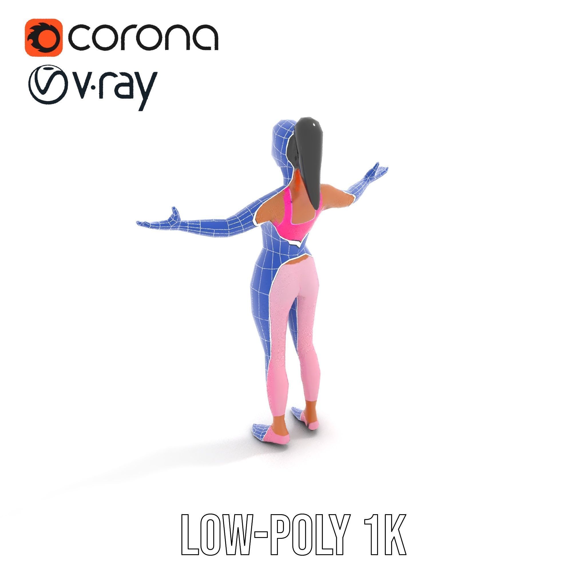 Fitness Female Character Rigged and Animated D Model Low-poly 3D model_23