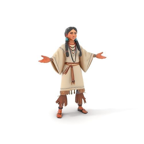 Indigenous D Character Model Rigged and Animated Low-poly 3D model