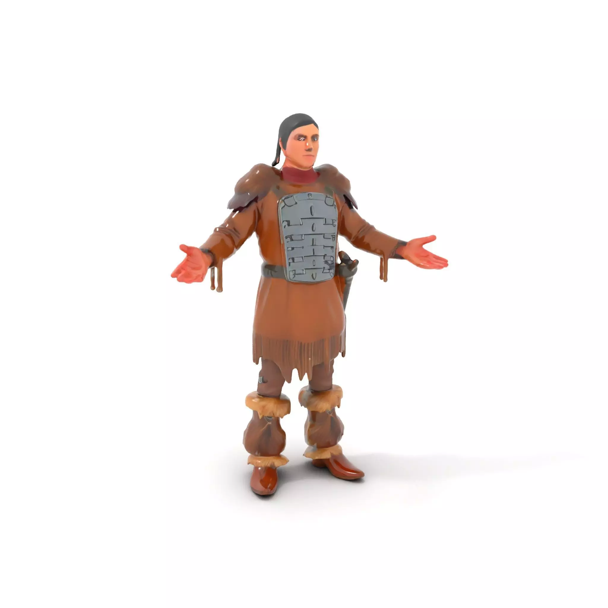 Medieval Warrior with Fur Armor Rigged and Animated D Model Low-poly 3D model_0