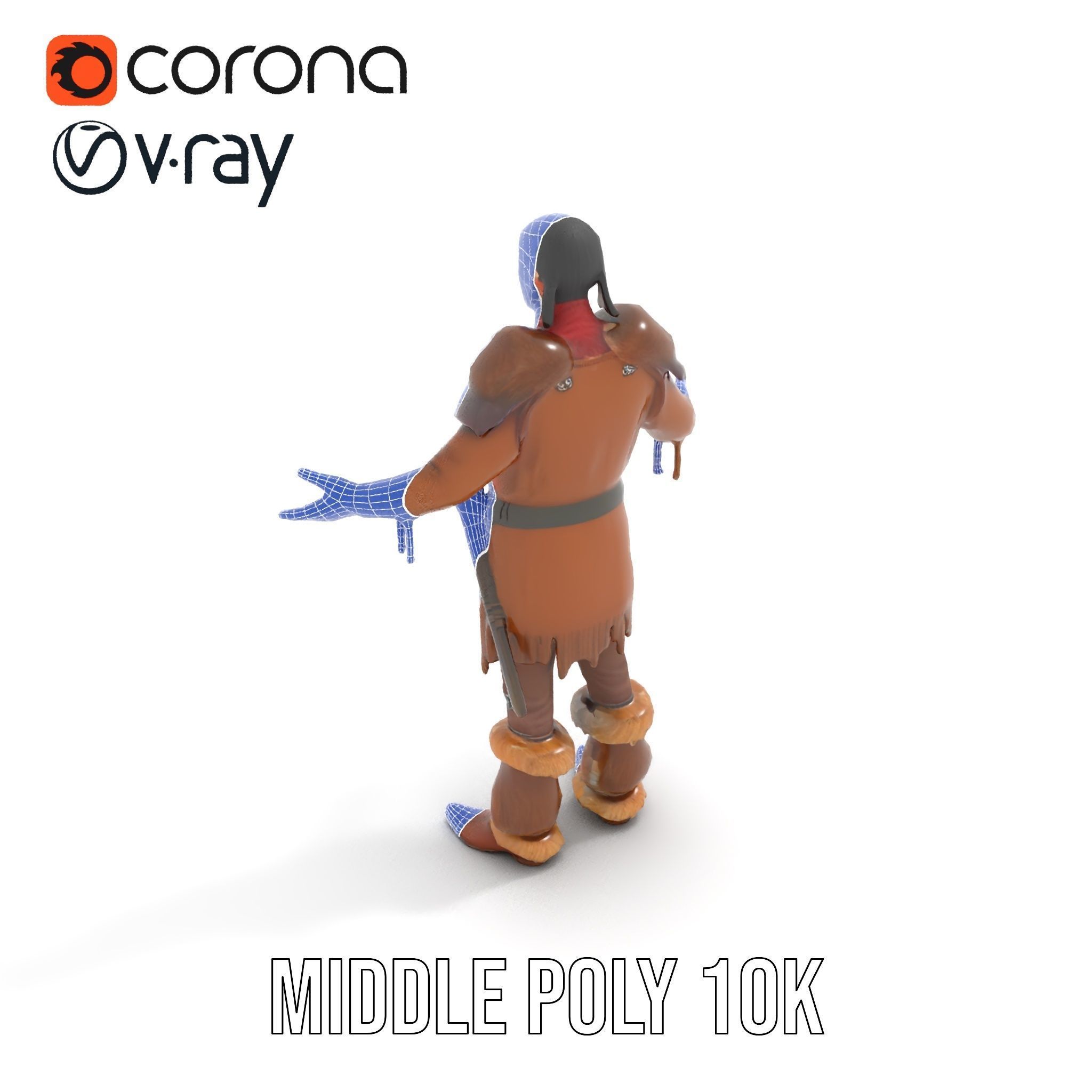 Medieval Warrior with Fur Armor Rigged and Animated D Model Low-poly 3D model_27