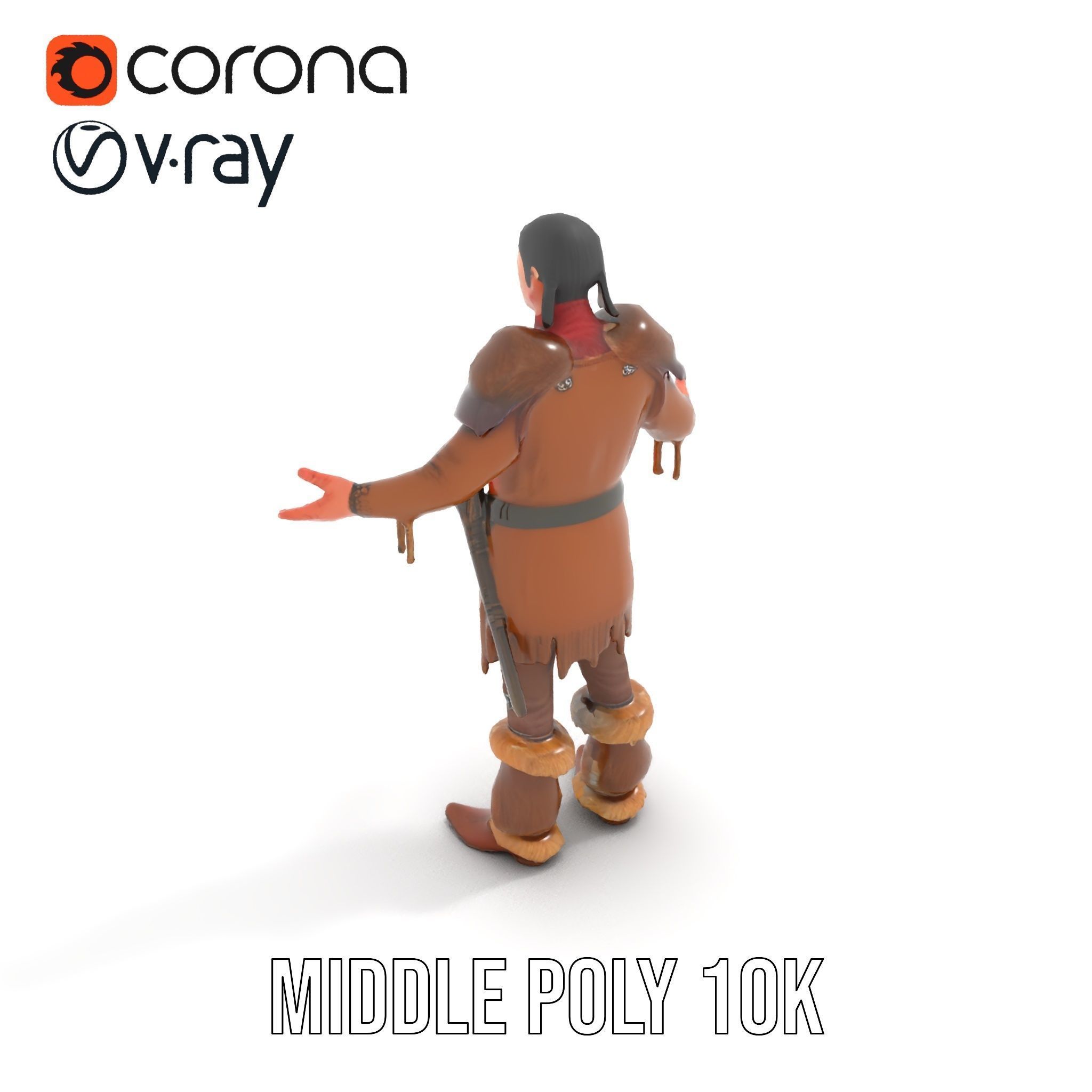 Medieval Warrior with Fur Armor Rigged and Animated D Model Low-poly 3D model_24