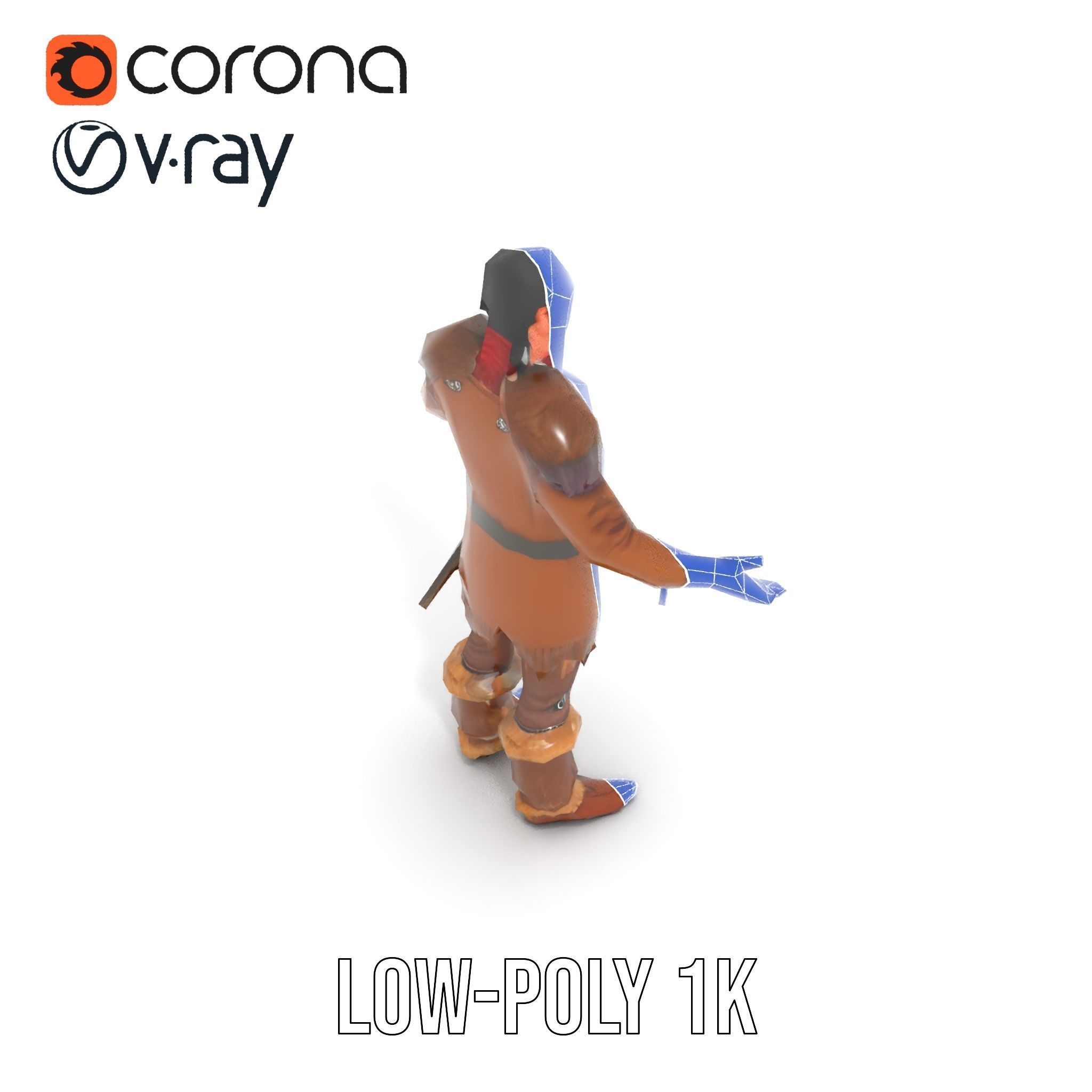 Medieval Warrior with Fur Armor Rigged and Animated D Model Low-poly 3D model_31