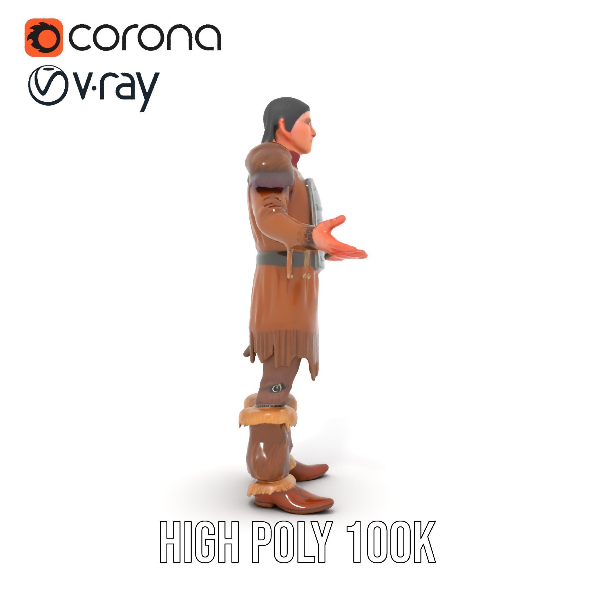 Medieval Warrior with Fur Armor Rigged and Animated D Model Low-poly 3D model_29
