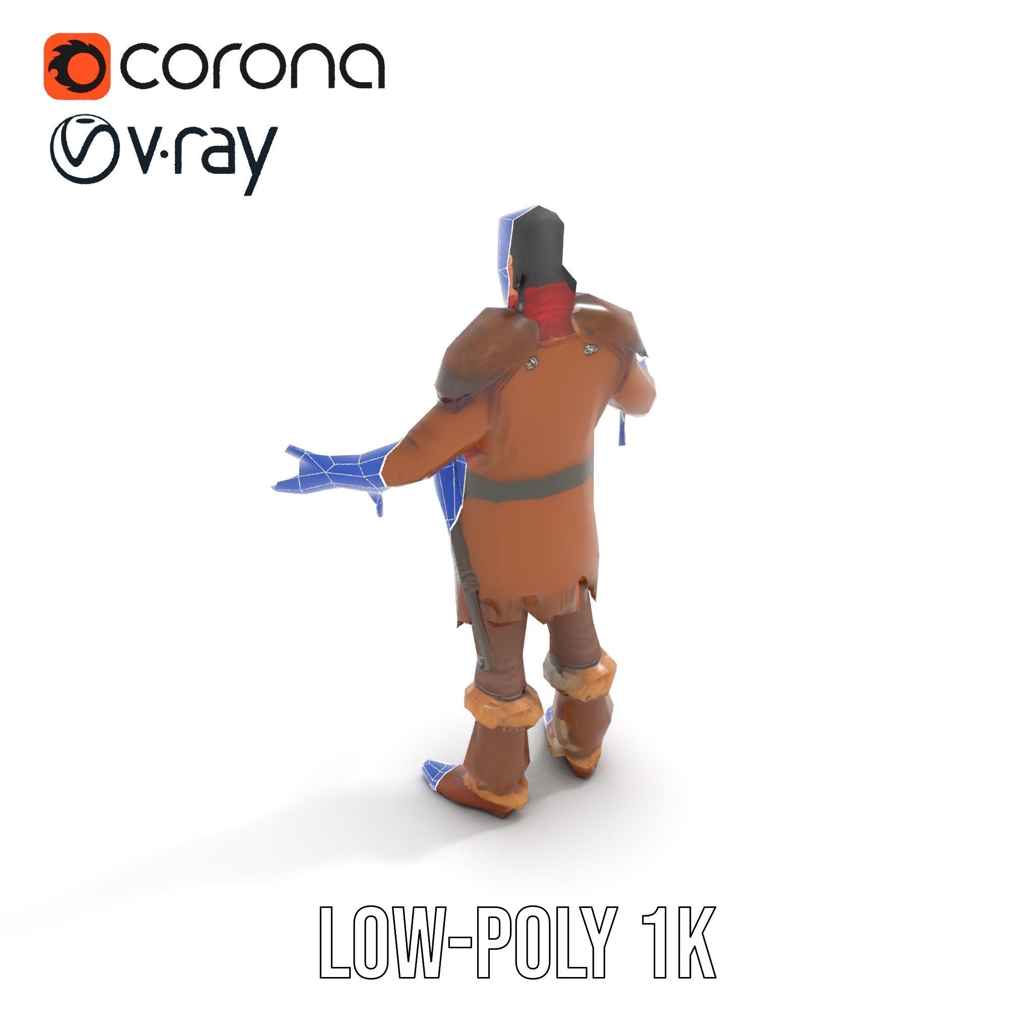 Medieval Warrior with Fur Armor Rigged and Animated D Model Low-poly 3D model_11