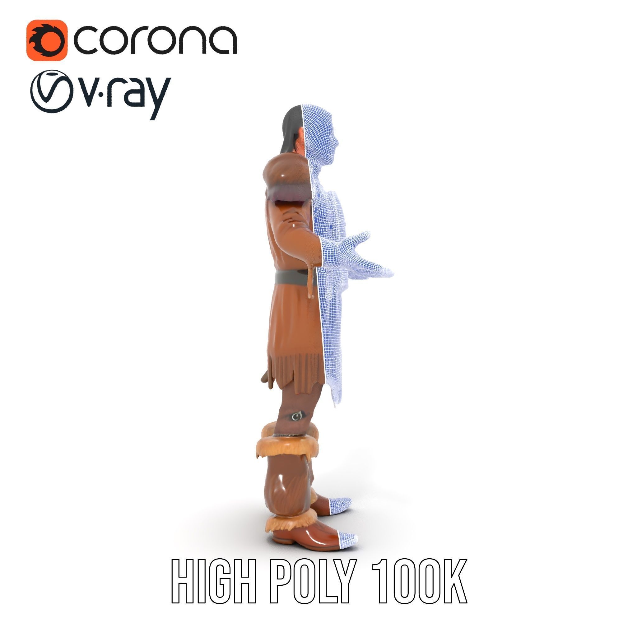 Medieval Warrior with Fur Armor Rigged and Animated D Model Low-poly 3D model_37