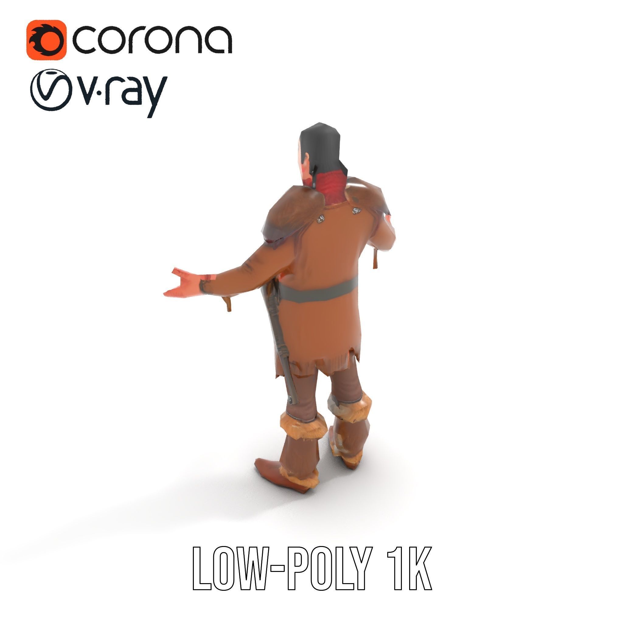 Medieval Warrior with Fur Armor Rigged and Animated D Model Low-poly 3D model_17