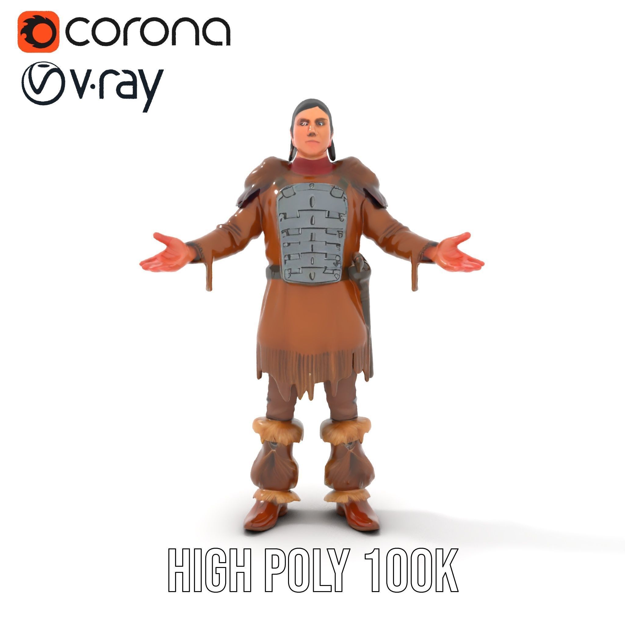 Medieval Warrior with Fur Armor Rigged and Animated D Model Low-poly 3D model_18