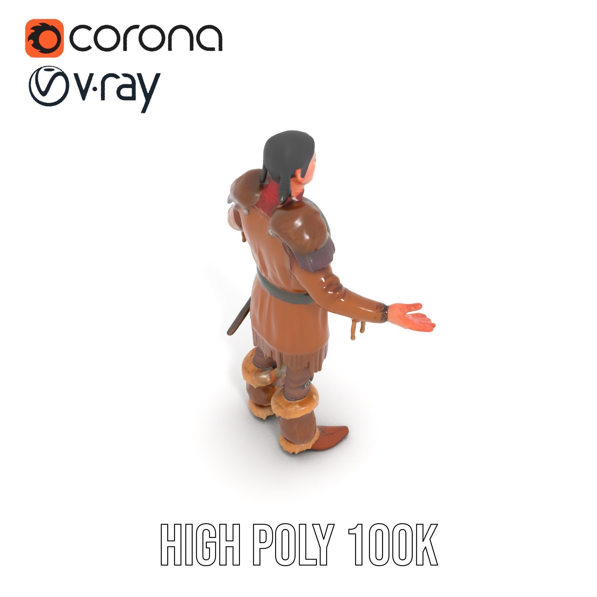 Medieval Warrior with Fur Armor Rigged and Animated D Model Low-poly 3D model_15