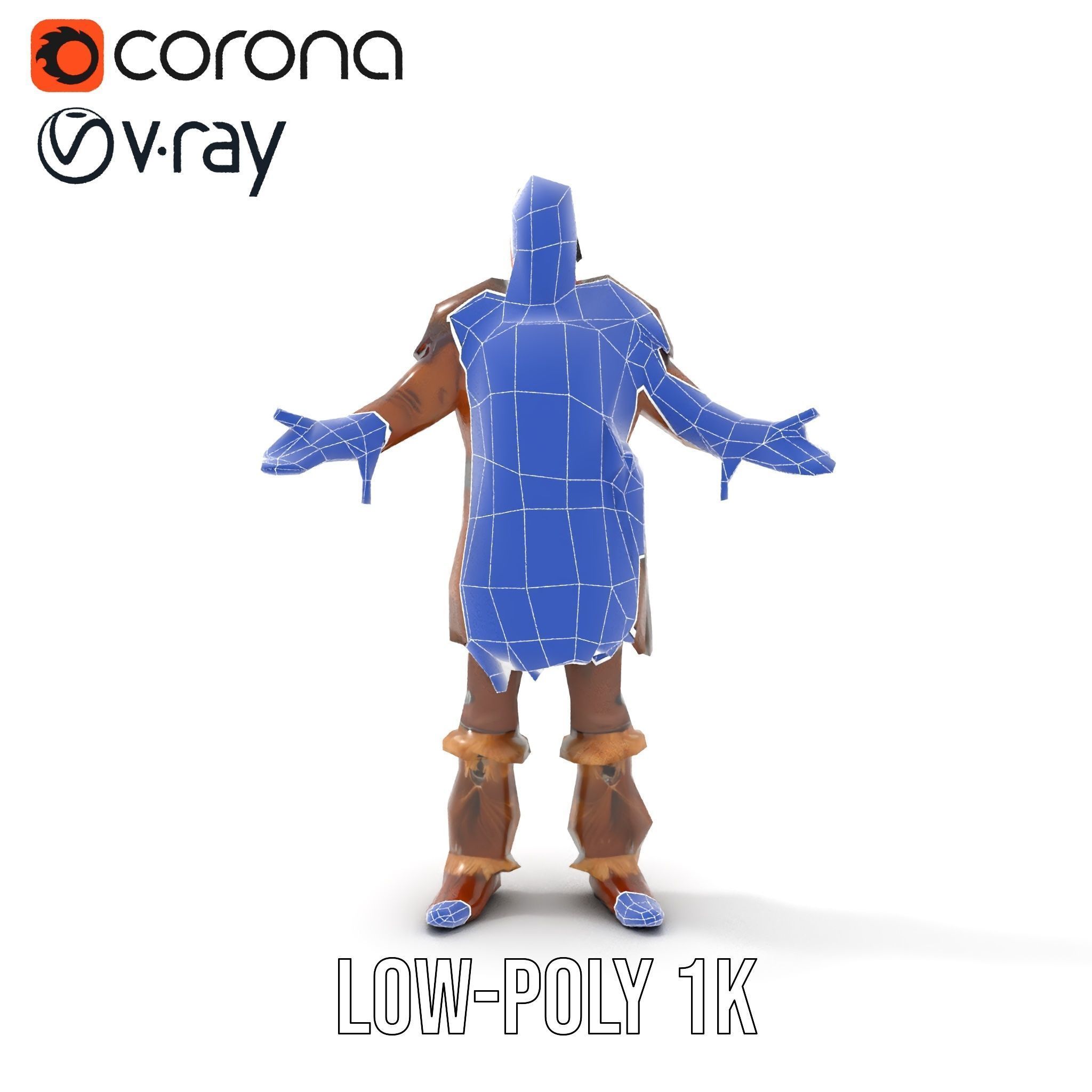 Medieval Warrior with Fur Armor Rigged and Animated D Model Low-poly 3D model_25
