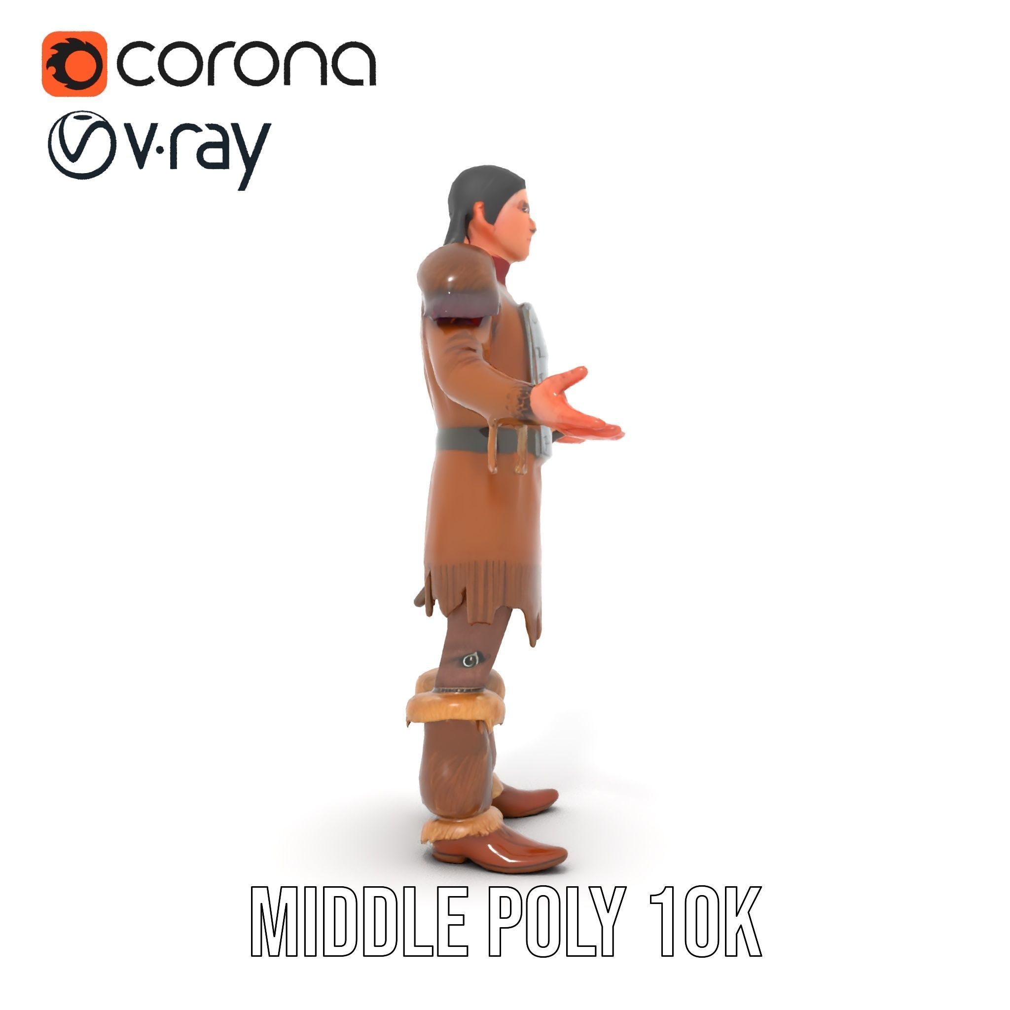 Medieval Warrior with Fur Armor Rigged and Animated D Model Low-poly 3D model_10