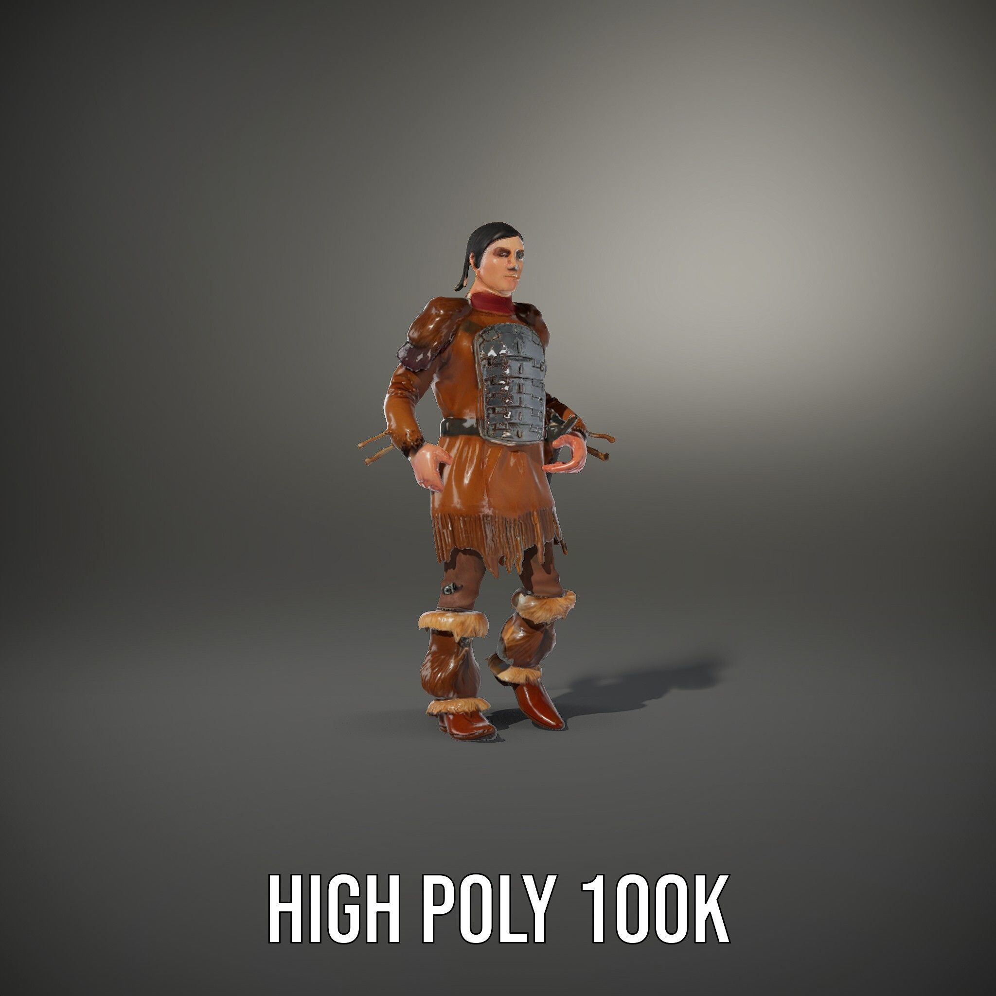 Medieval Warrior with Fur Armor Rigged and Animated D Model Low-poly 3D model_21