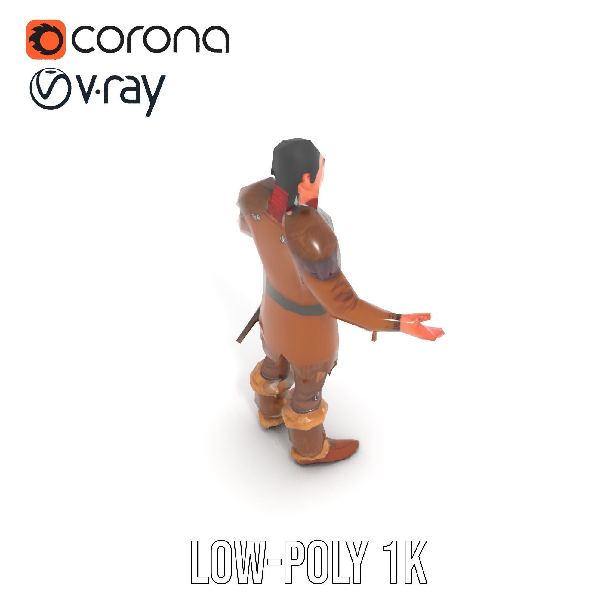 Medieval Warrior with Fur Armor Rigged and Animated D Model Low-poly 3D model_14