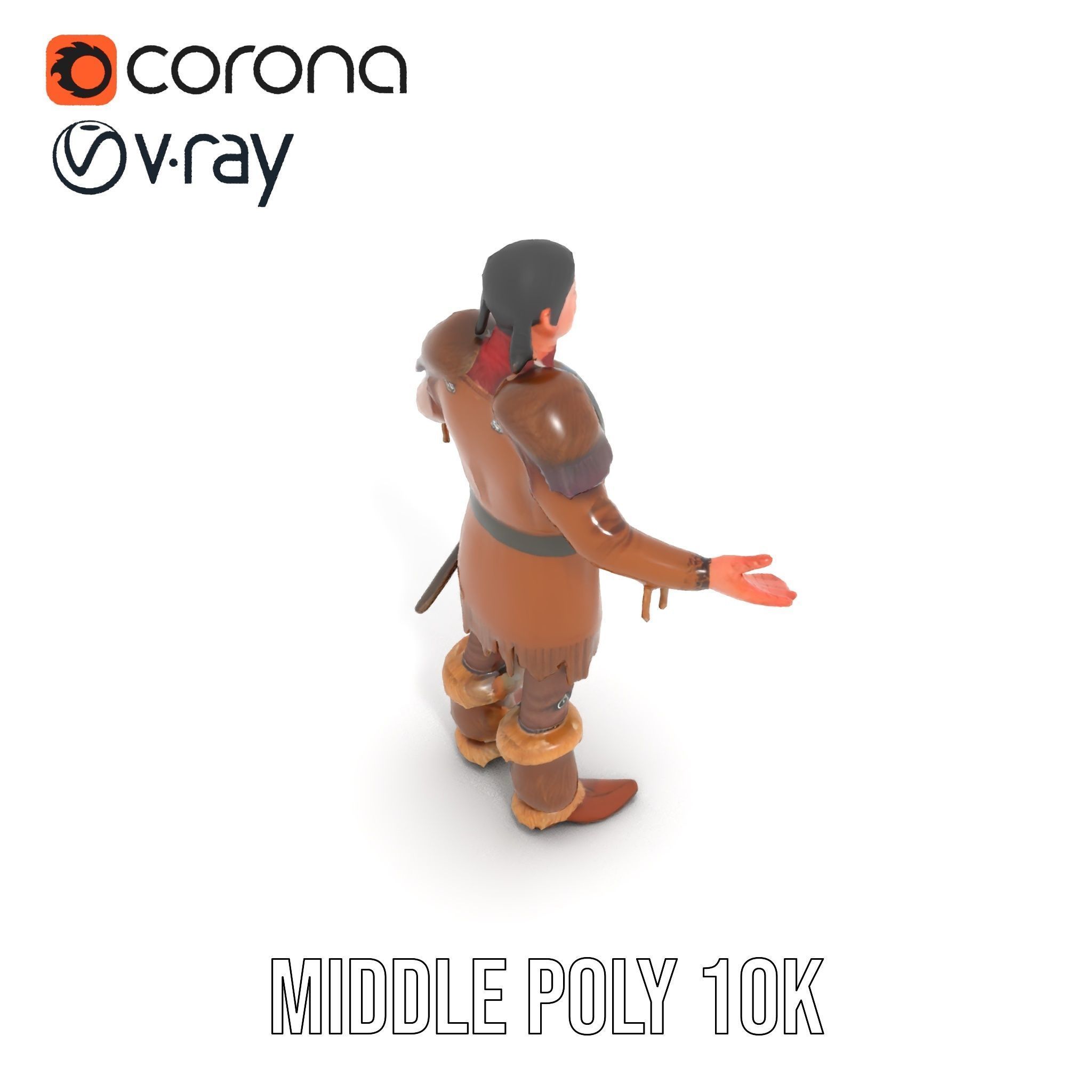 Medieval Warrior with Fur Armor Rigged and Animated D Model Low-poly 3D model_30