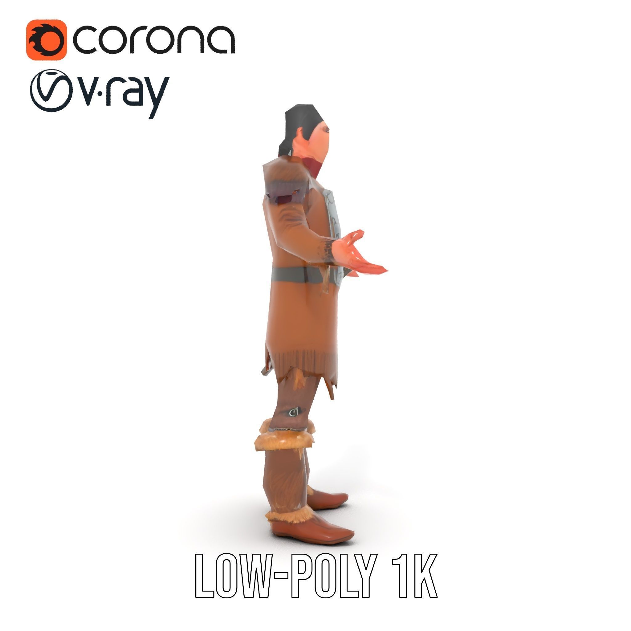 Medieval Warrior with Fur Armor Rigged and Animated D Model Low-poly 3D model_9