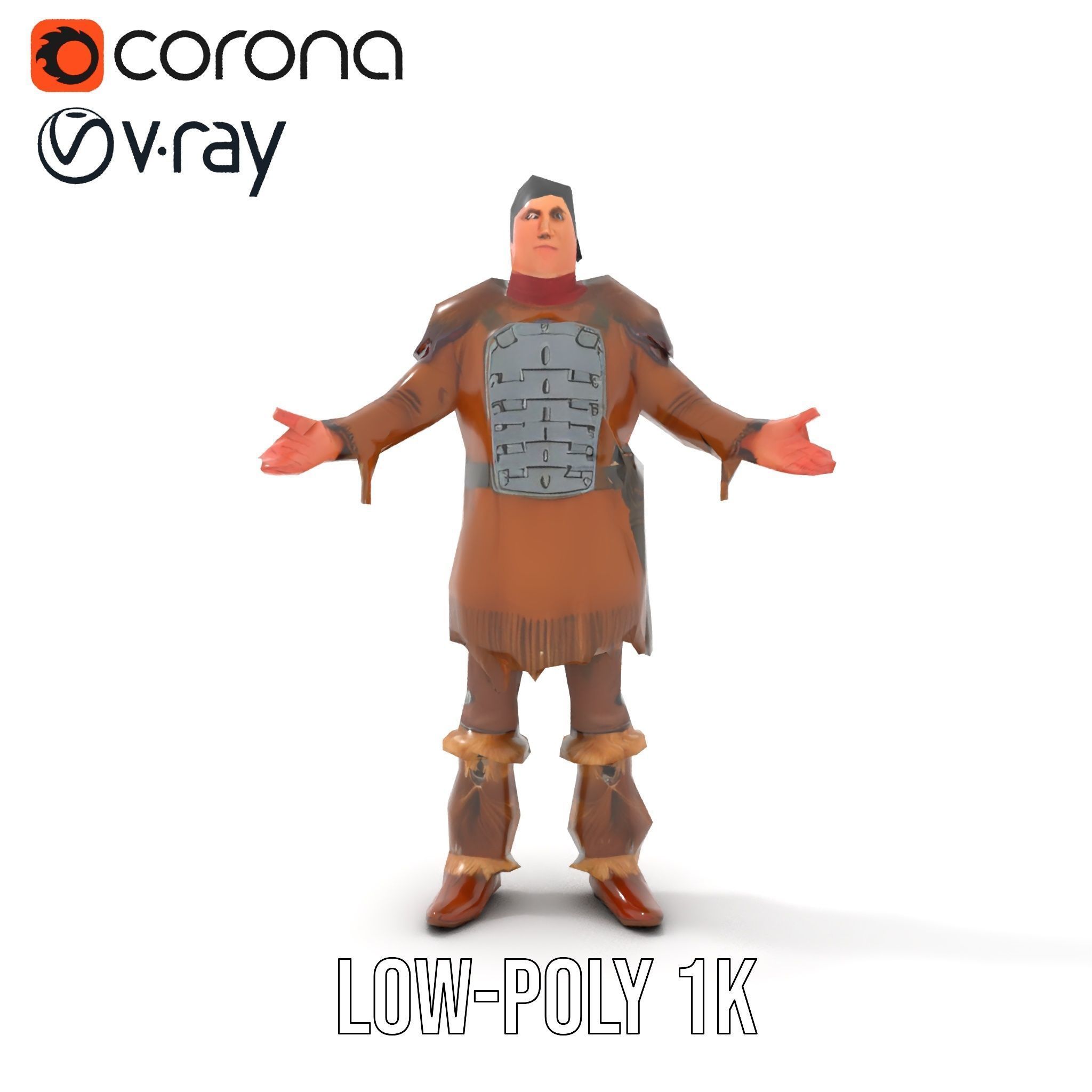 Medieval Warrior with Fur Armor Rigged and Animated D Model Low-poly 3D model_20