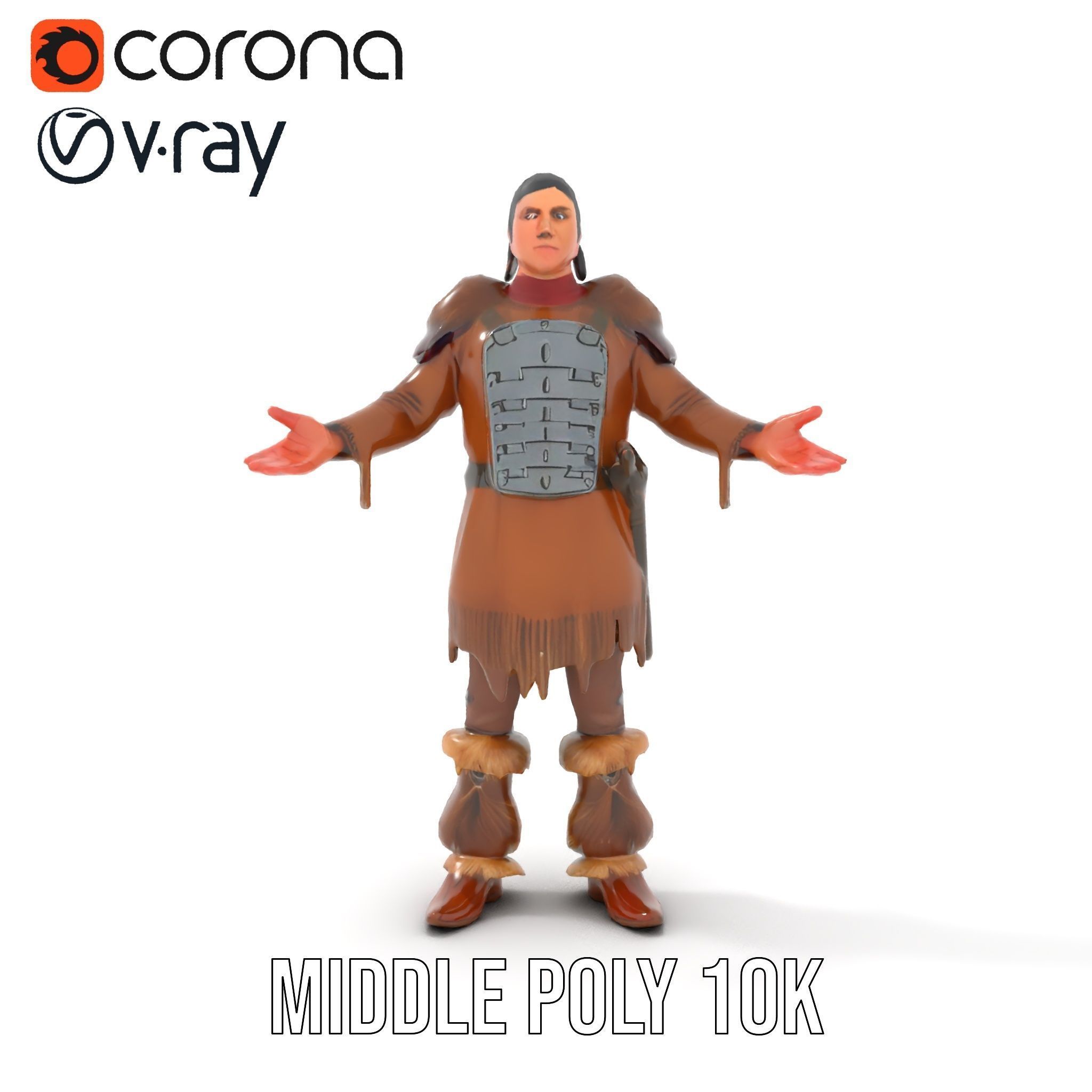 Medieval Warrior with Fur Armor Rigged and Animated D Model Low-poly 3D model_13