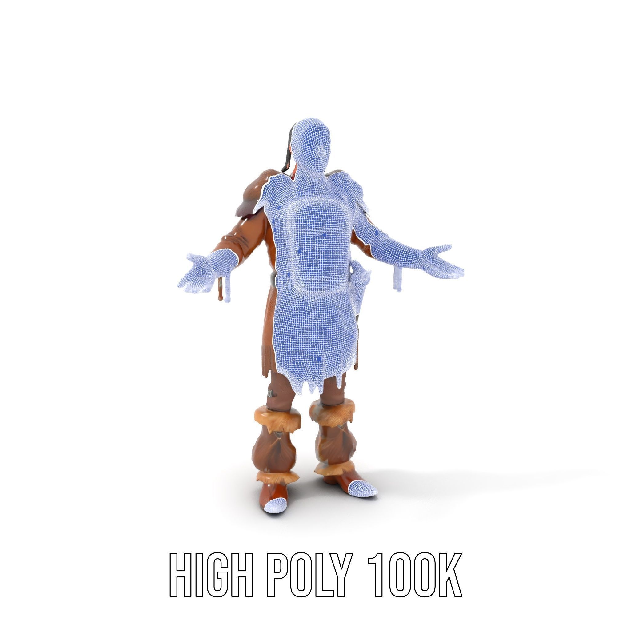 Medieval Warrior with Fur Armor Rigged and Animated D Model Low-poly 3D model_5