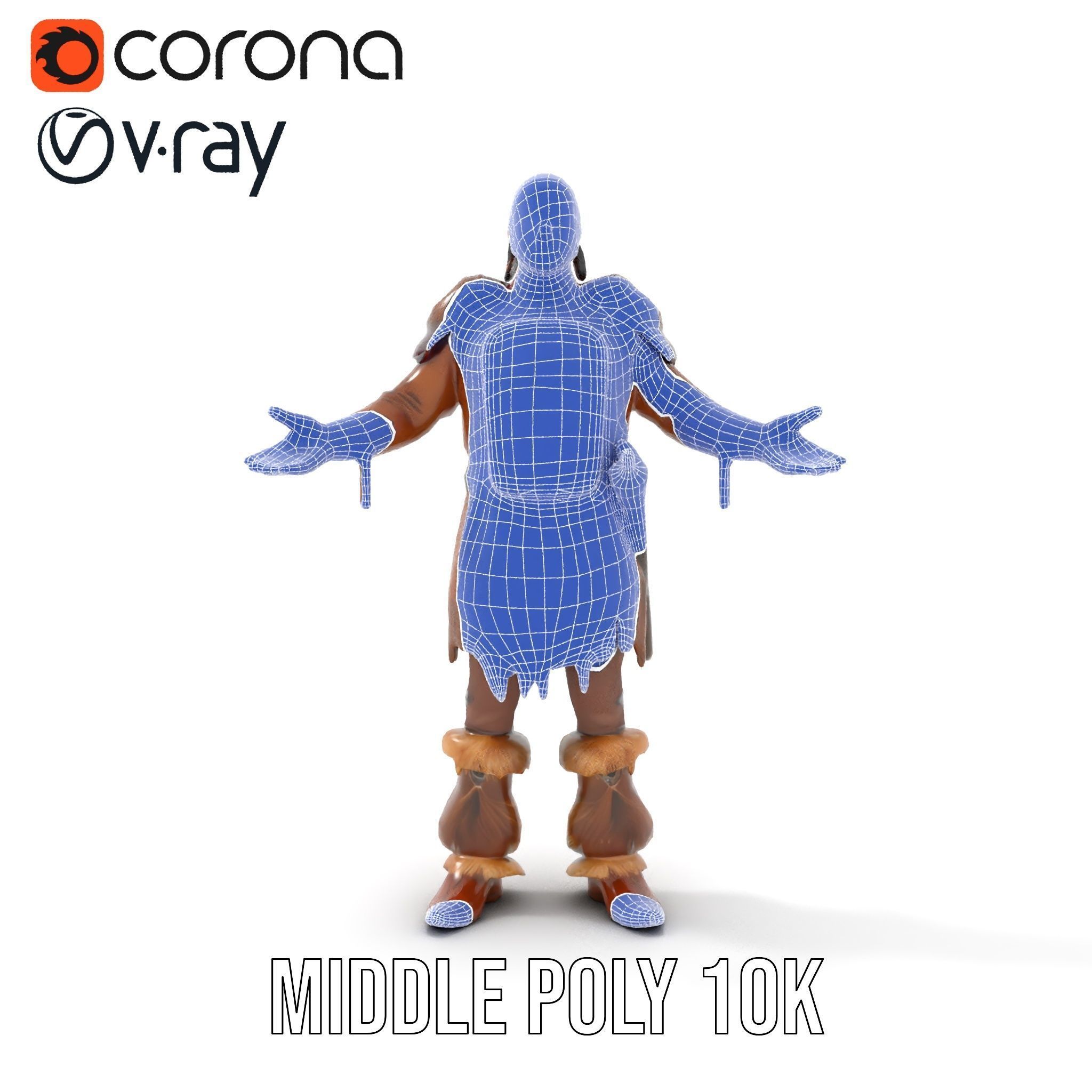 Medieval Warrior with Fur Armor Rigged and Animated D Model Low-poly 3D model_33