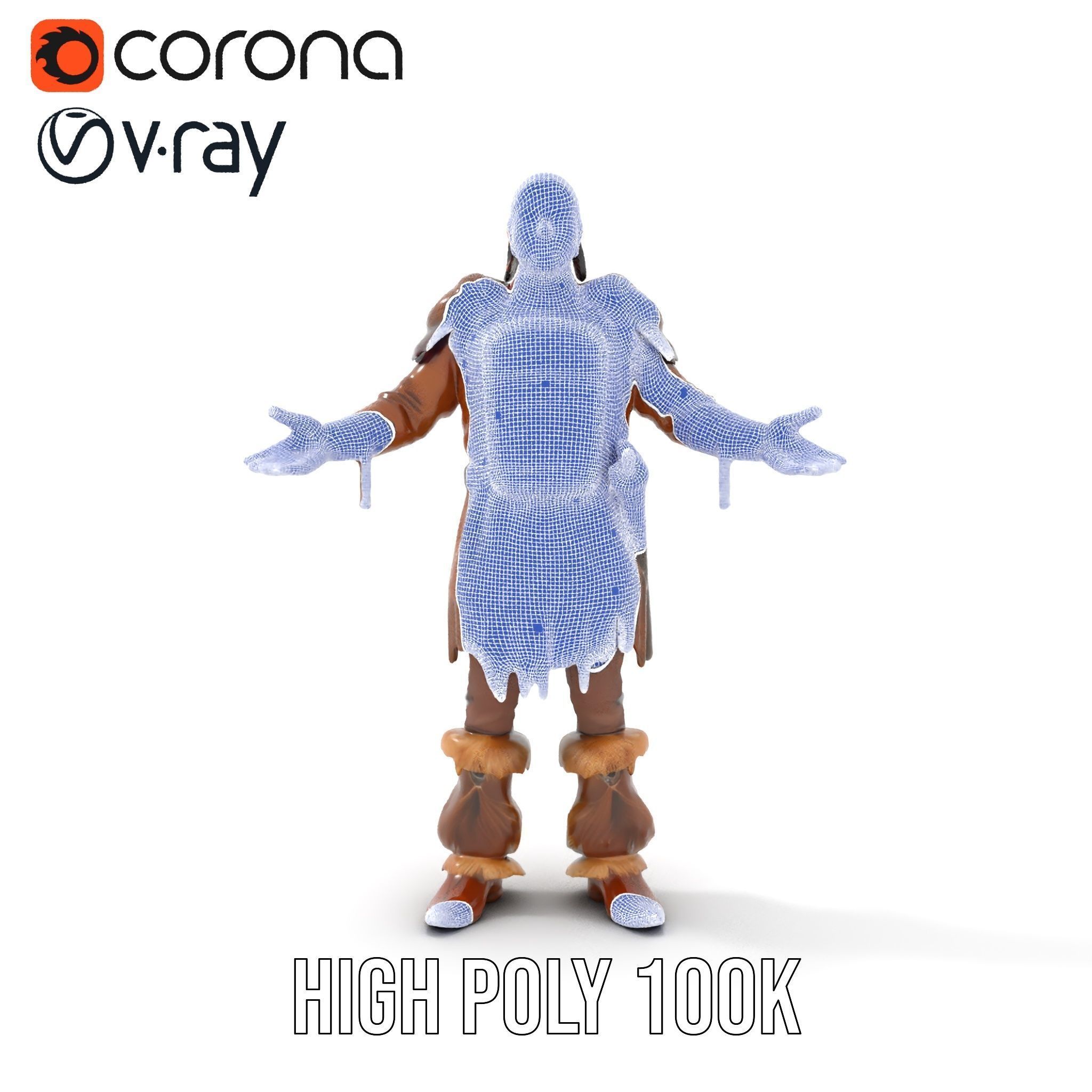 Medieval Warrior with Fur Armor Rigged and Animated D Model Low-poly 3D model_36