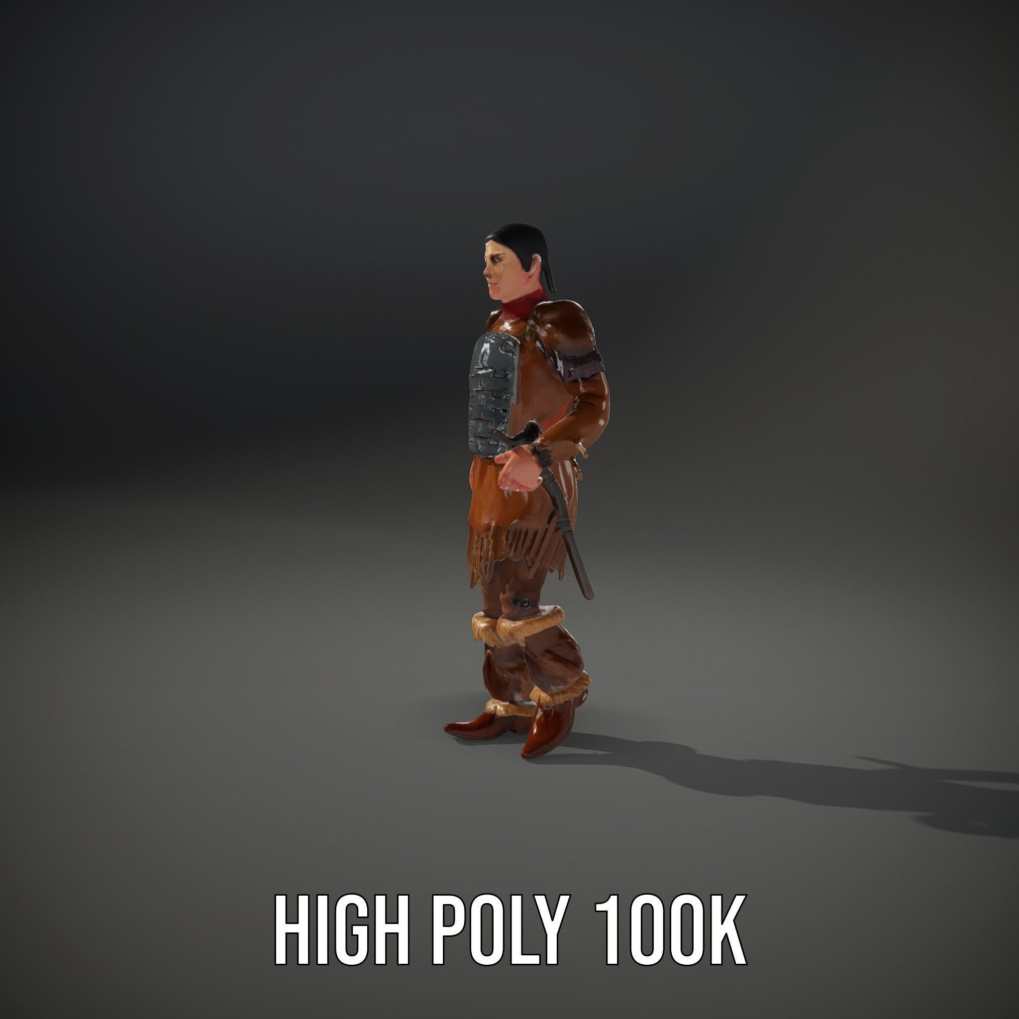 Medieval Warrior with Fur Armor Rigged and Animated D Model Low-poly 3D model_32
