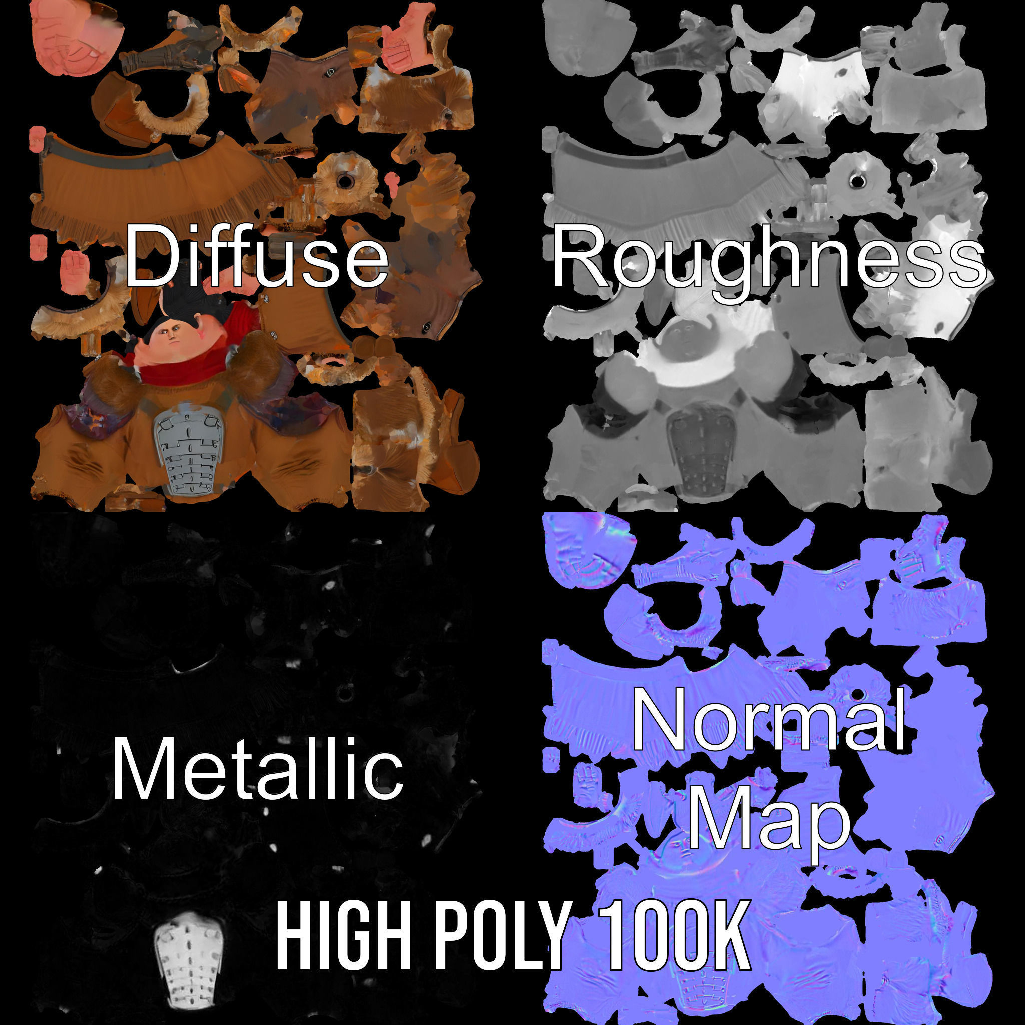 Medieval Warrior with Fur Armor Rigged and Animated D Model Low-poly 3D model_4