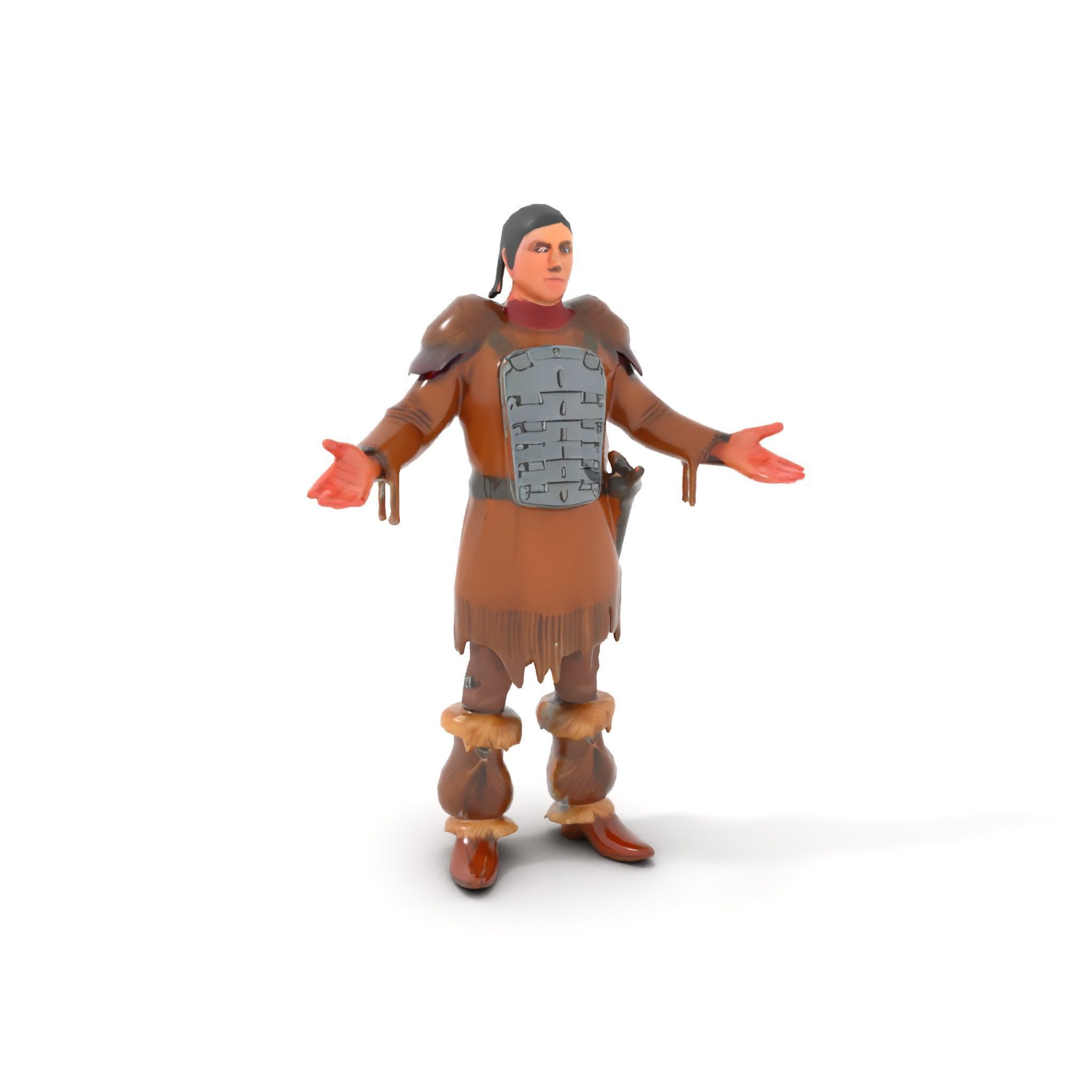 Medieval Warrior with Fur Armor Rigged and Animated D Model Low-poly 3D model_22