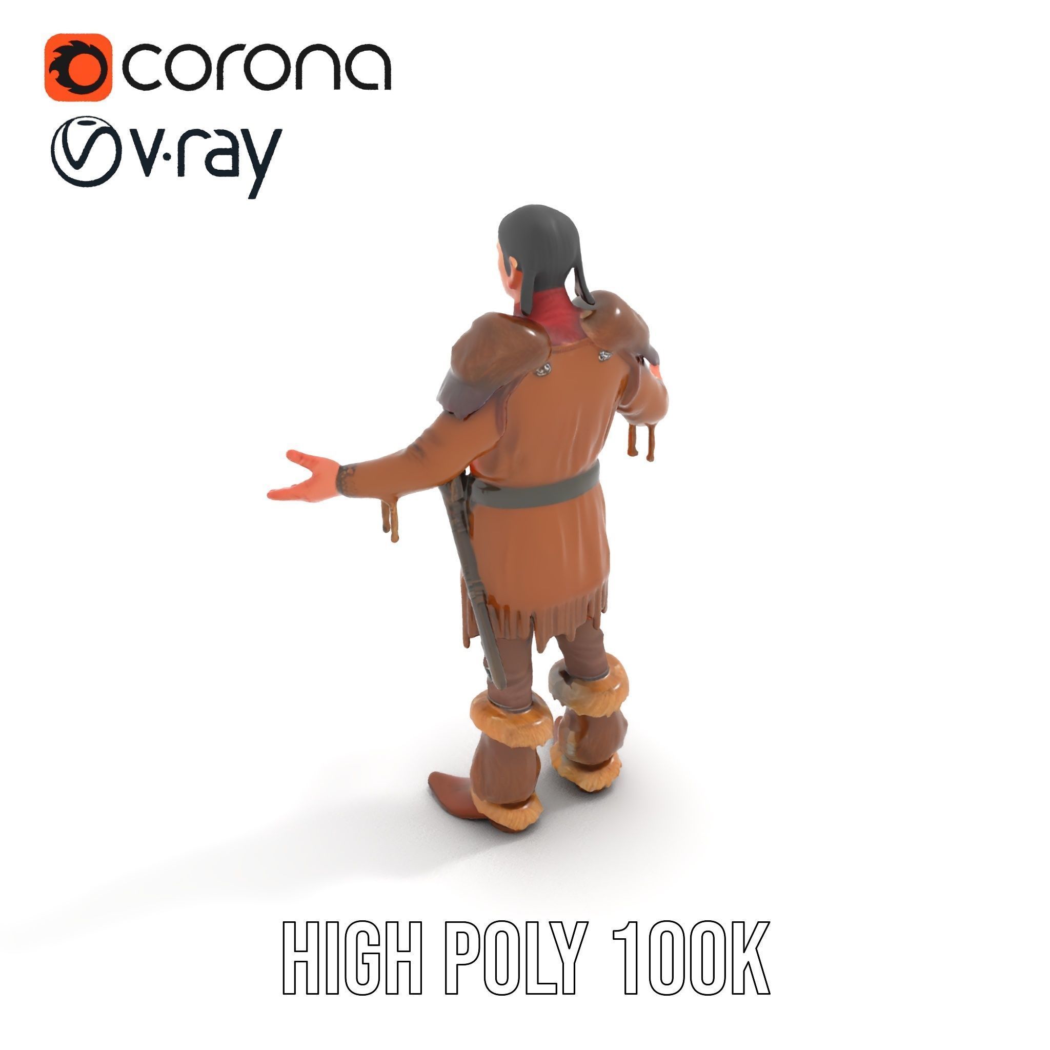 Medieval Warrior with Fur Armor Rigged and Animated D Model Low-poly 3D model_12