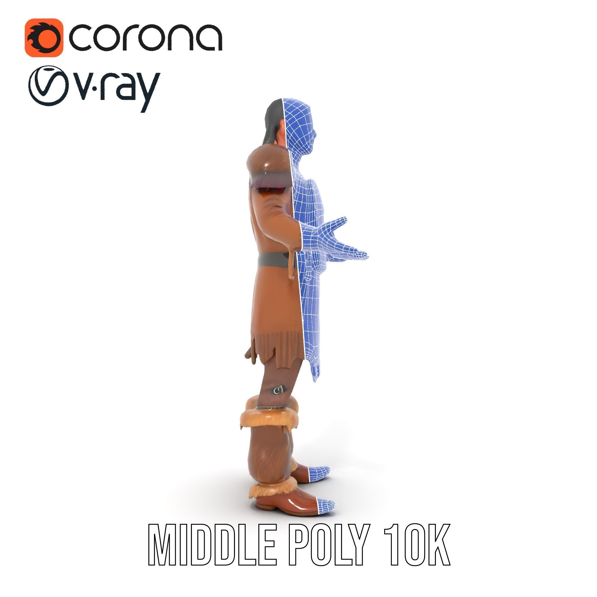 Medieval Warrior with Fur Armor Rigged and Animated D Model Low-poly 3D model_35