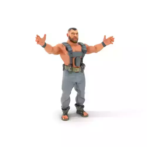 Muscular Bearded Soldier Character Rigged and Animated