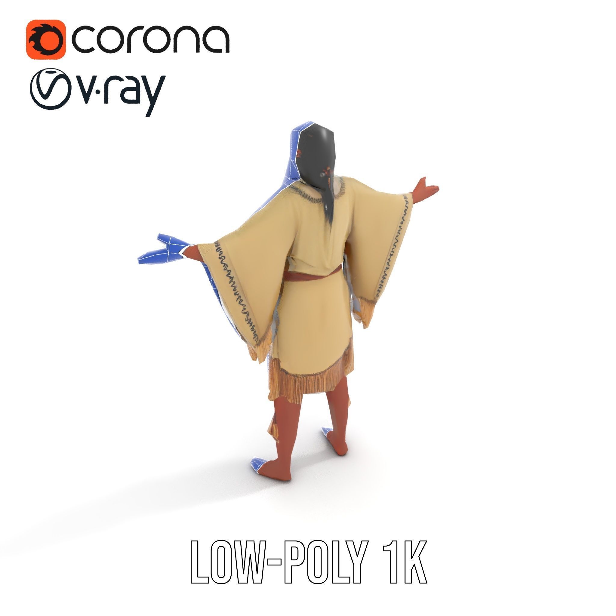 D Character NativeInspired Outfit Rigged and Animated Low-poly 3D model_20