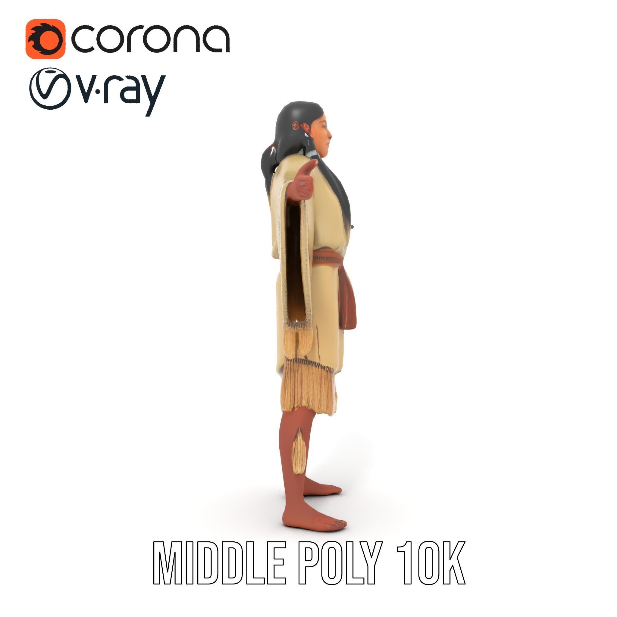 D Character NativeInspired Outfit Rigged and Animated Low-poly 3D model_16